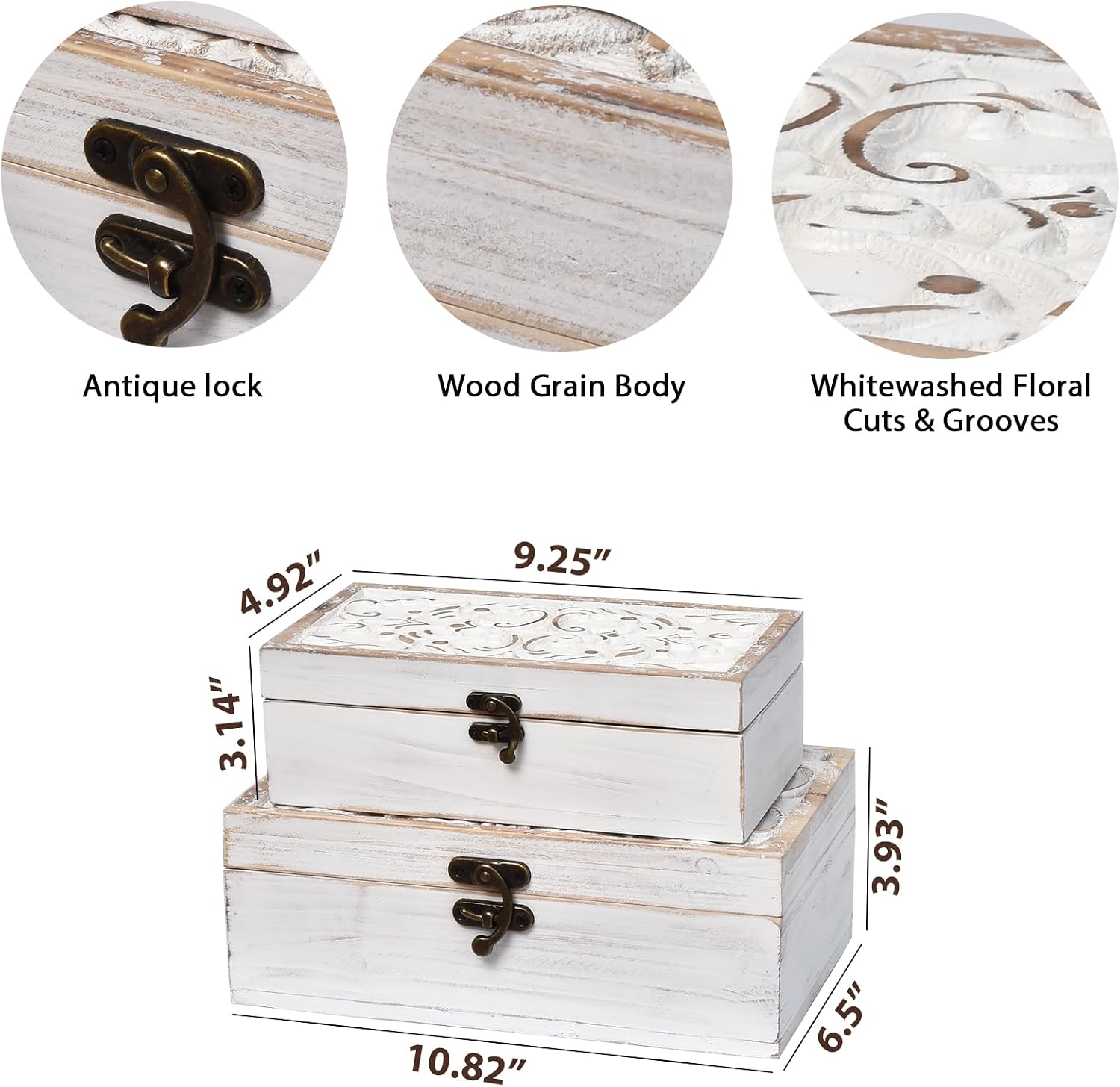 Distressed -Washed Decorative Boxes / S&M / White / Set of 2