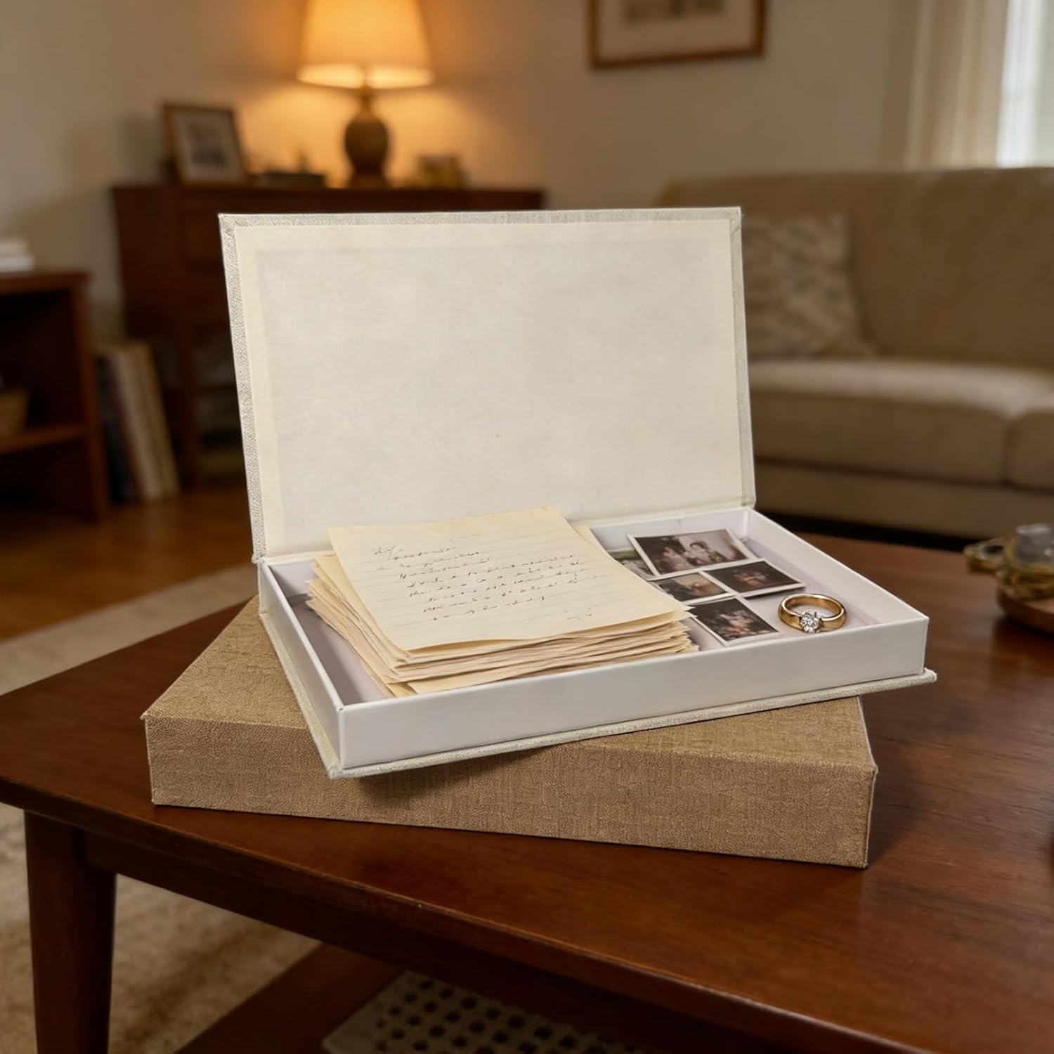 Decorative Books Linen Fabric Faux Storage Fake Book Boxes Coffee Table / Khaki and White / Set of 2