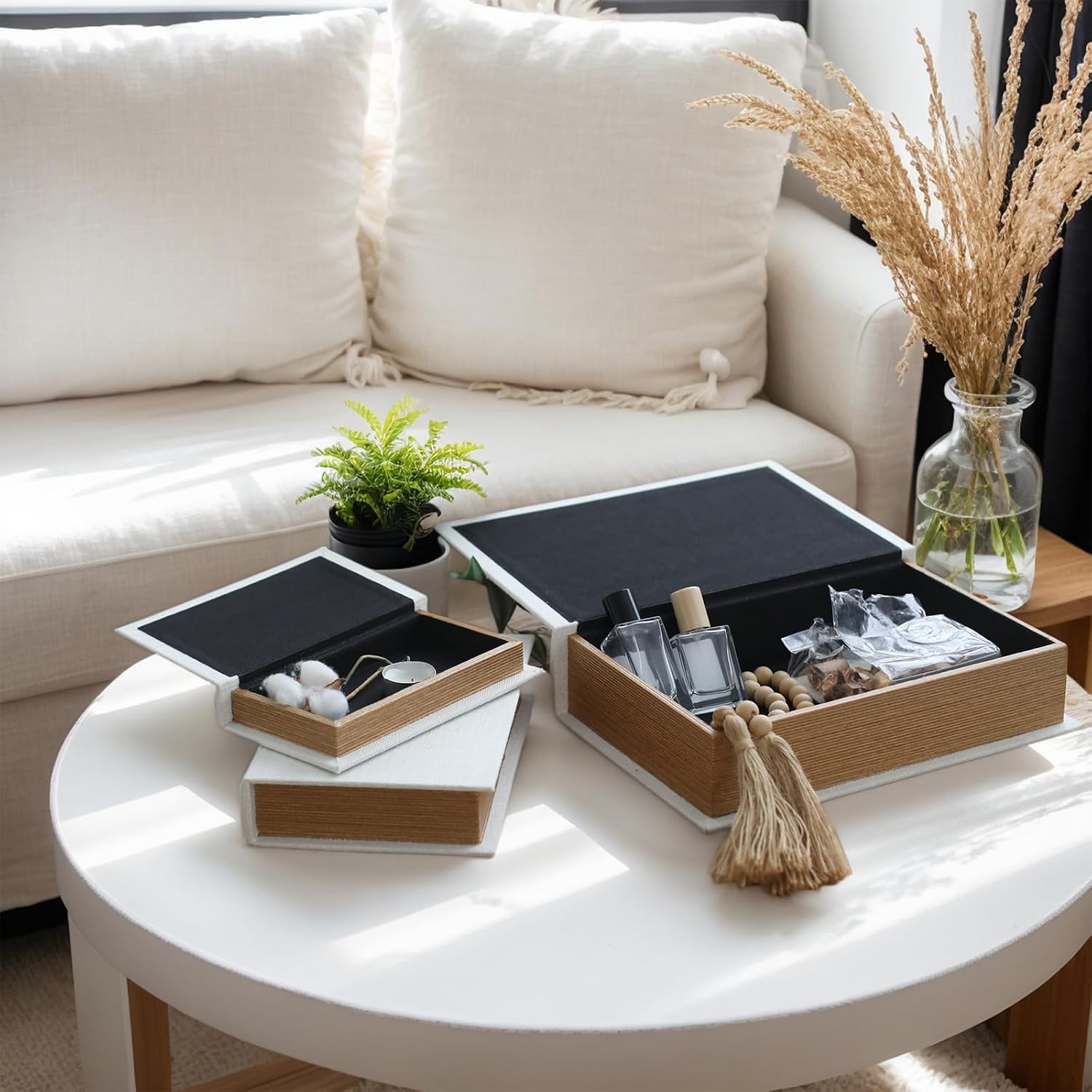 Linen Decorative Book Boxes / White / S&M&L / Set of 3