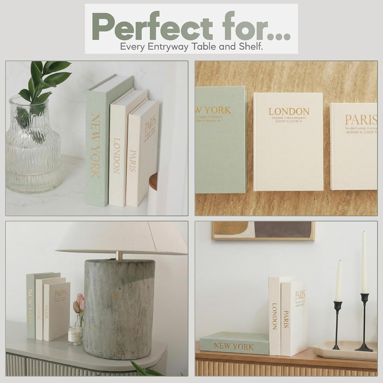 Faux Book Storage Box -Green/Beige/Beige-Decorative Faux / Green-cream-cream / Modern / Set of 3