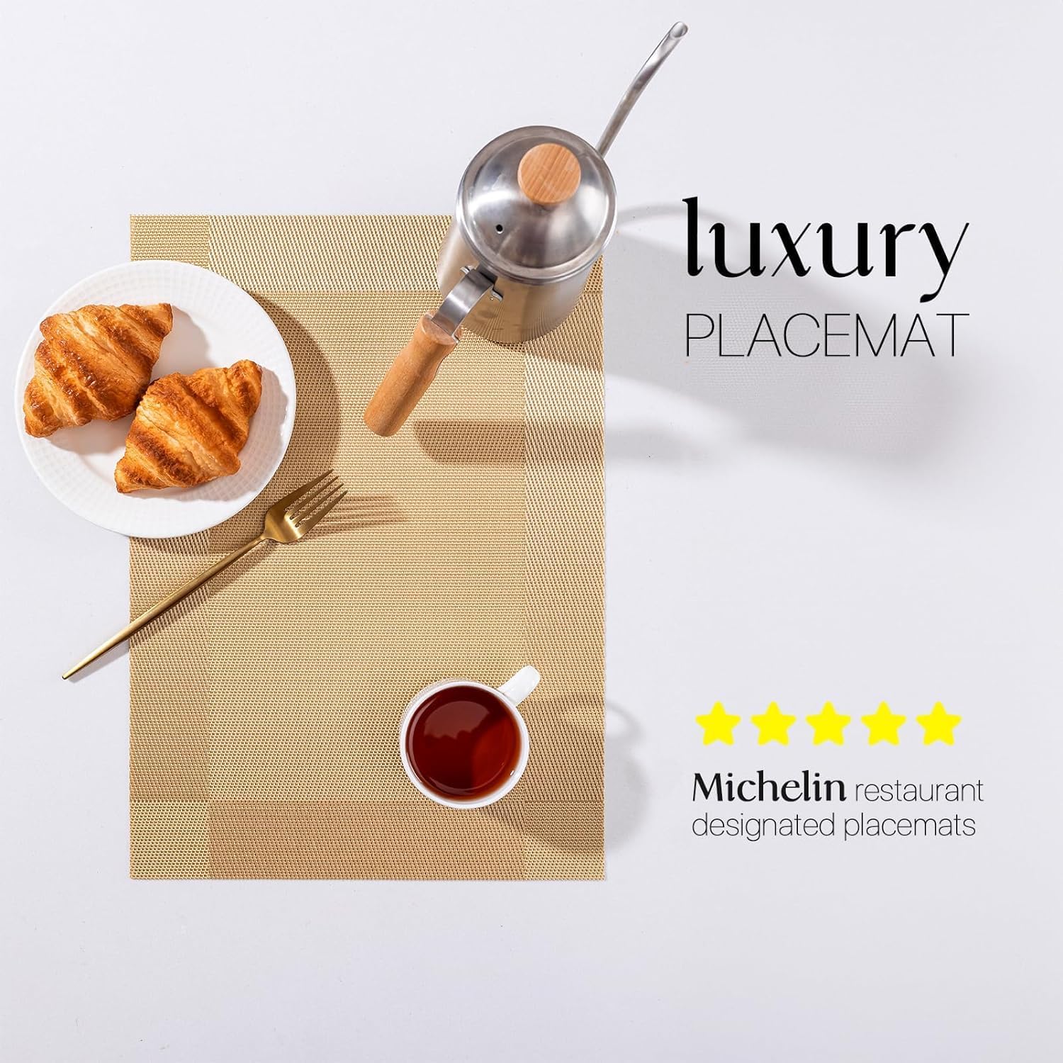LEXMORE PlaceMats Set of 12 Vinyl/Plastic Woven Place Mats for Kitchen Table Indoor/Outdoor Washable PlaceMat Wipeable