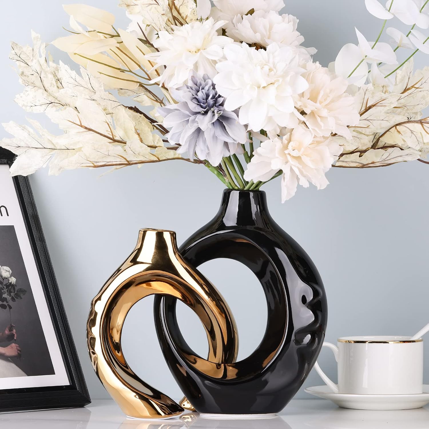 Round Boho Vase for Pampas Grass / Black / Set of 2