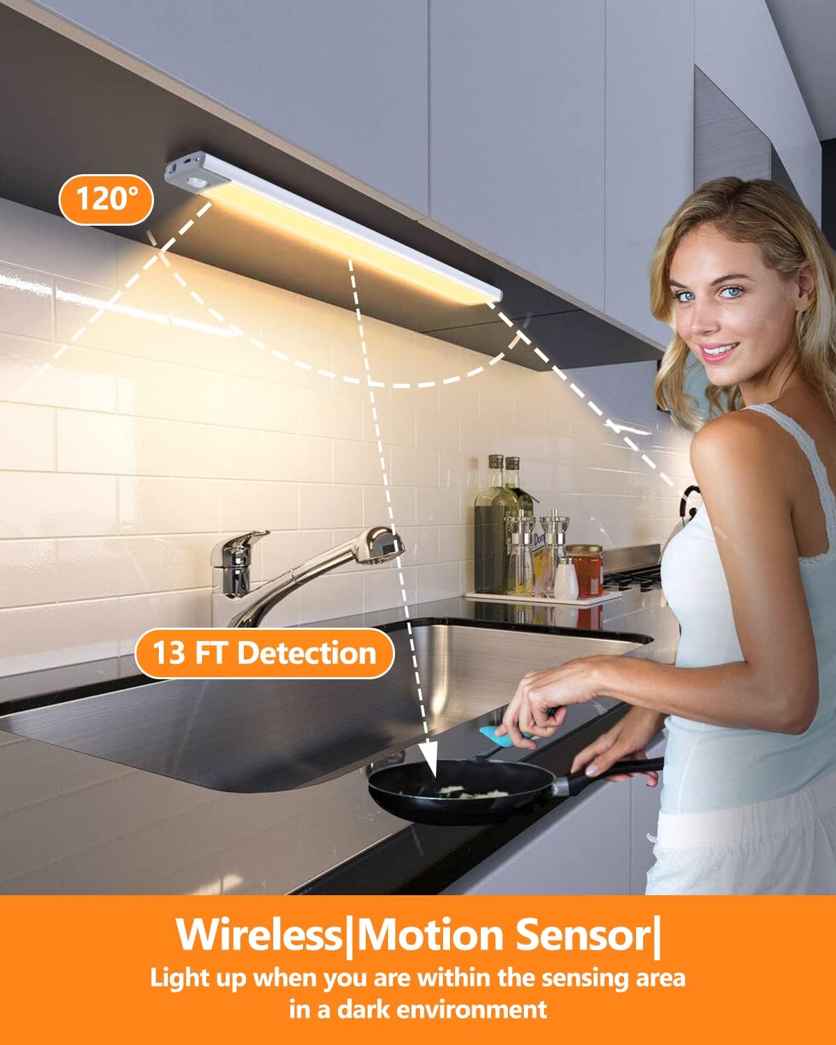 PRIORARE Under Cabinet Lights 54 LED Motion Sensor Closet Light Warm White | 2Pack 2500mAh Rechargeable Ultra Thin