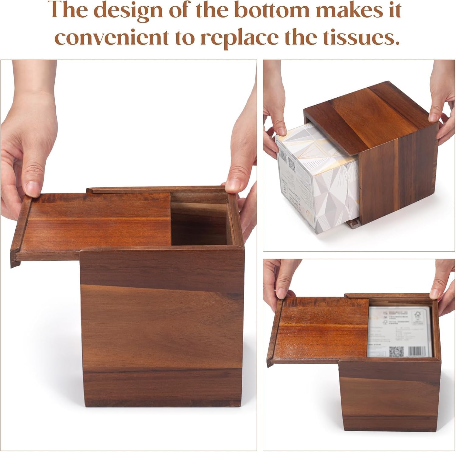 Acacia Wood Tissue Holder / Natural Acacia