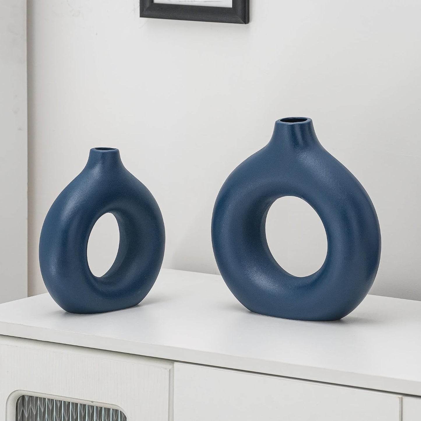 Ceramic Donut Vase Home Decor Modern Farmhouse Style Living Room Ornament / Vt11 Blue / Set of 2