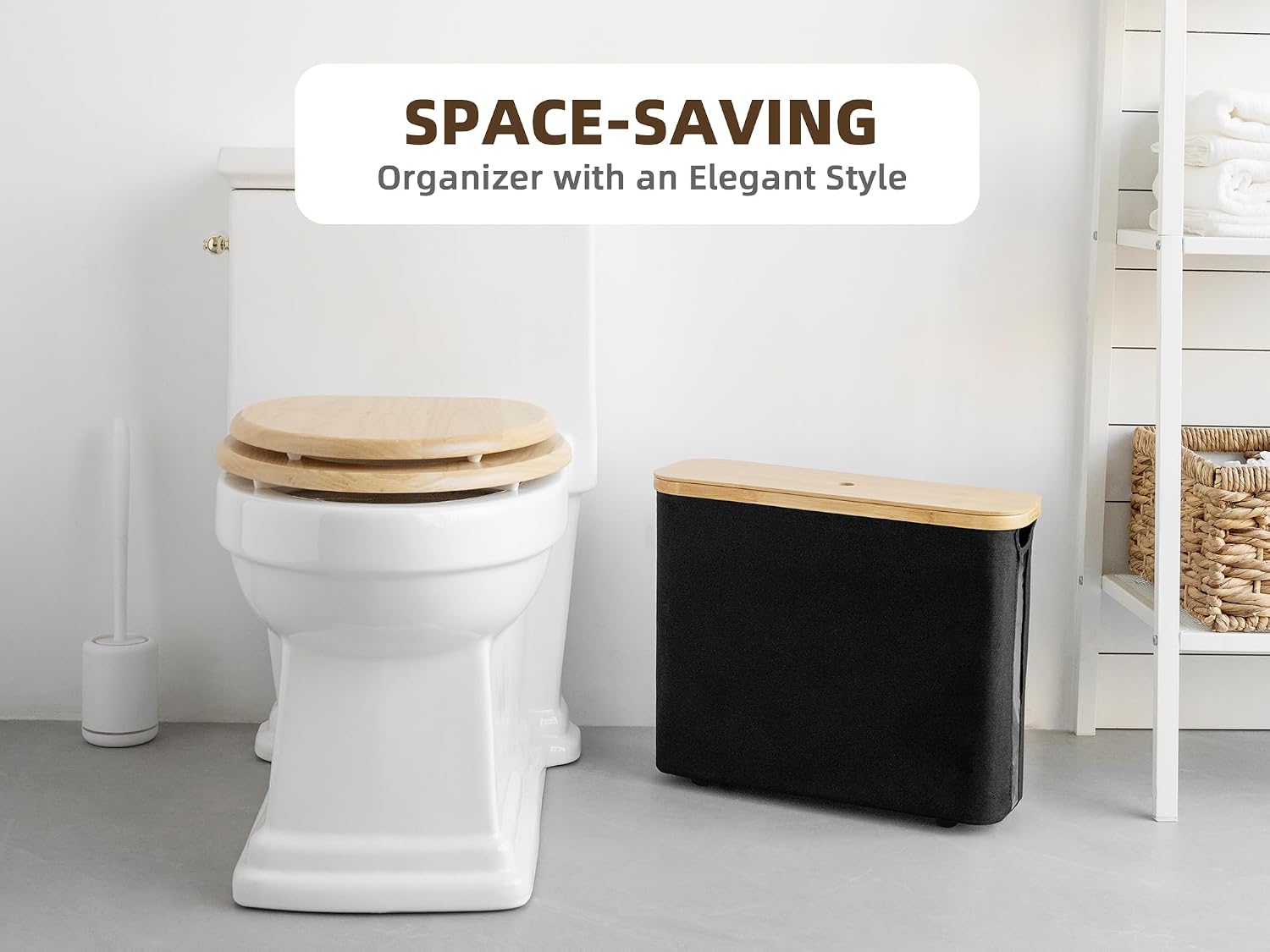 StorageWorks Toilet Paper Storage Basket, Papers Container with Bamboo Lid, Medium Toilets Holder for Up to 9 Mega