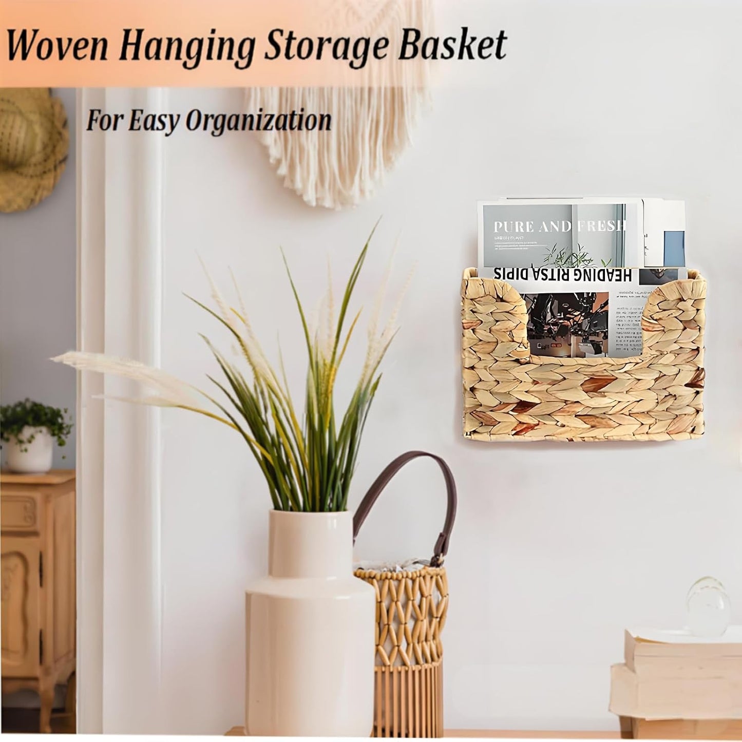 Woven Wall Magazine Holder Organizer / Water Hyacinth