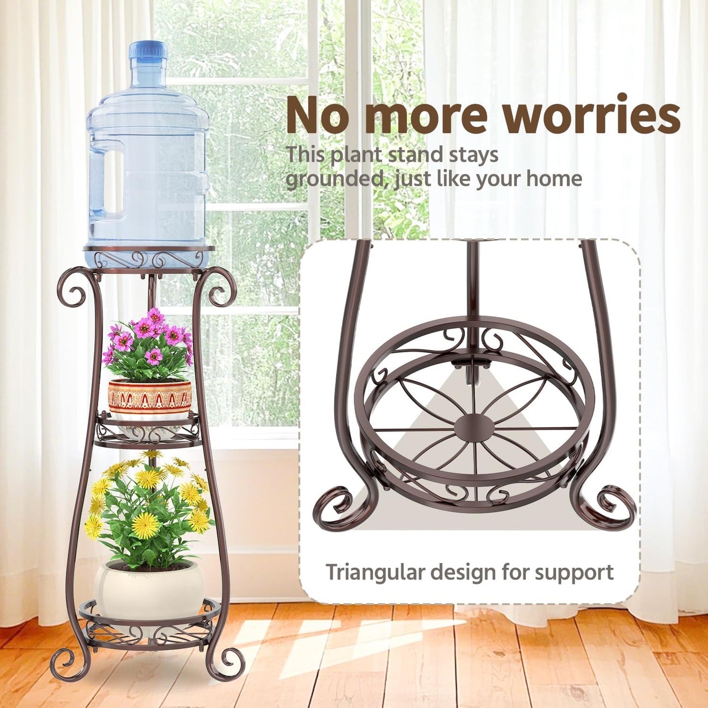 LASZOLA 3 Tiers Metal Corner Plant Flower Stand Tall Indoor Outdoor, Bronze | Heavy Duty Small Holder Shelf for