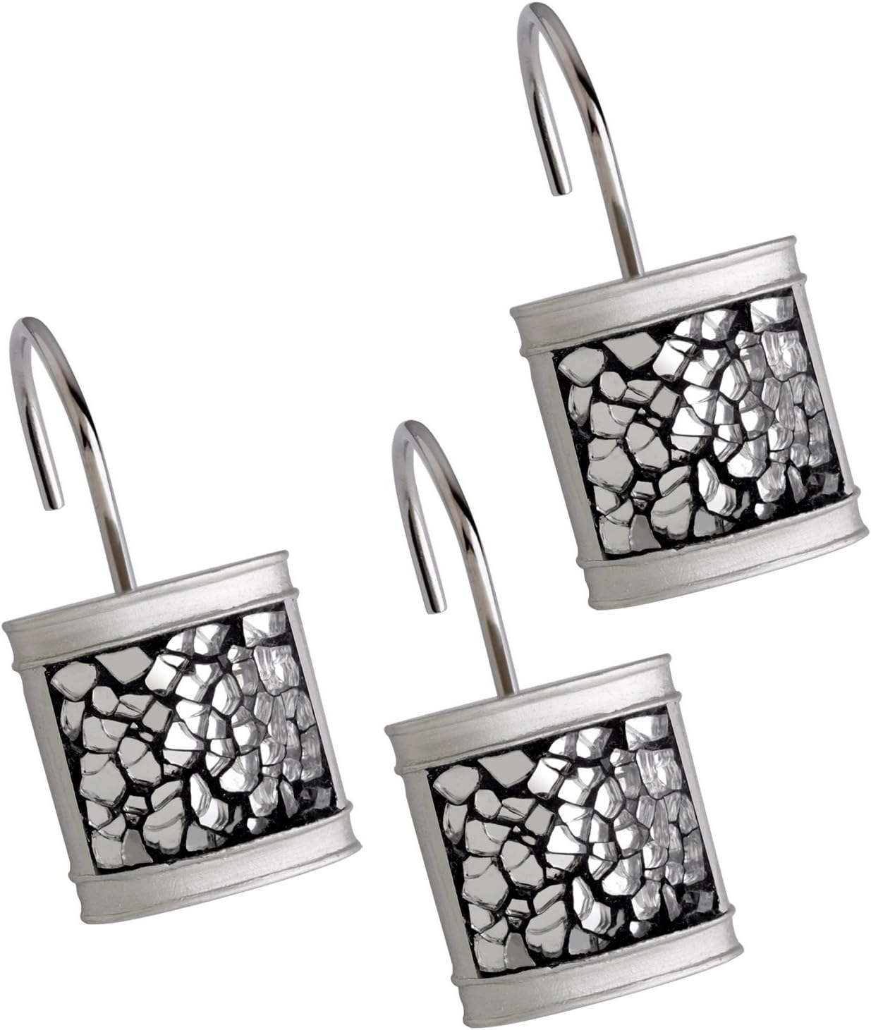 Creative Scents Silver Shower Curtain Hooks Decorative | Set of 12 | Crackled Glass Shower Curtain Rings