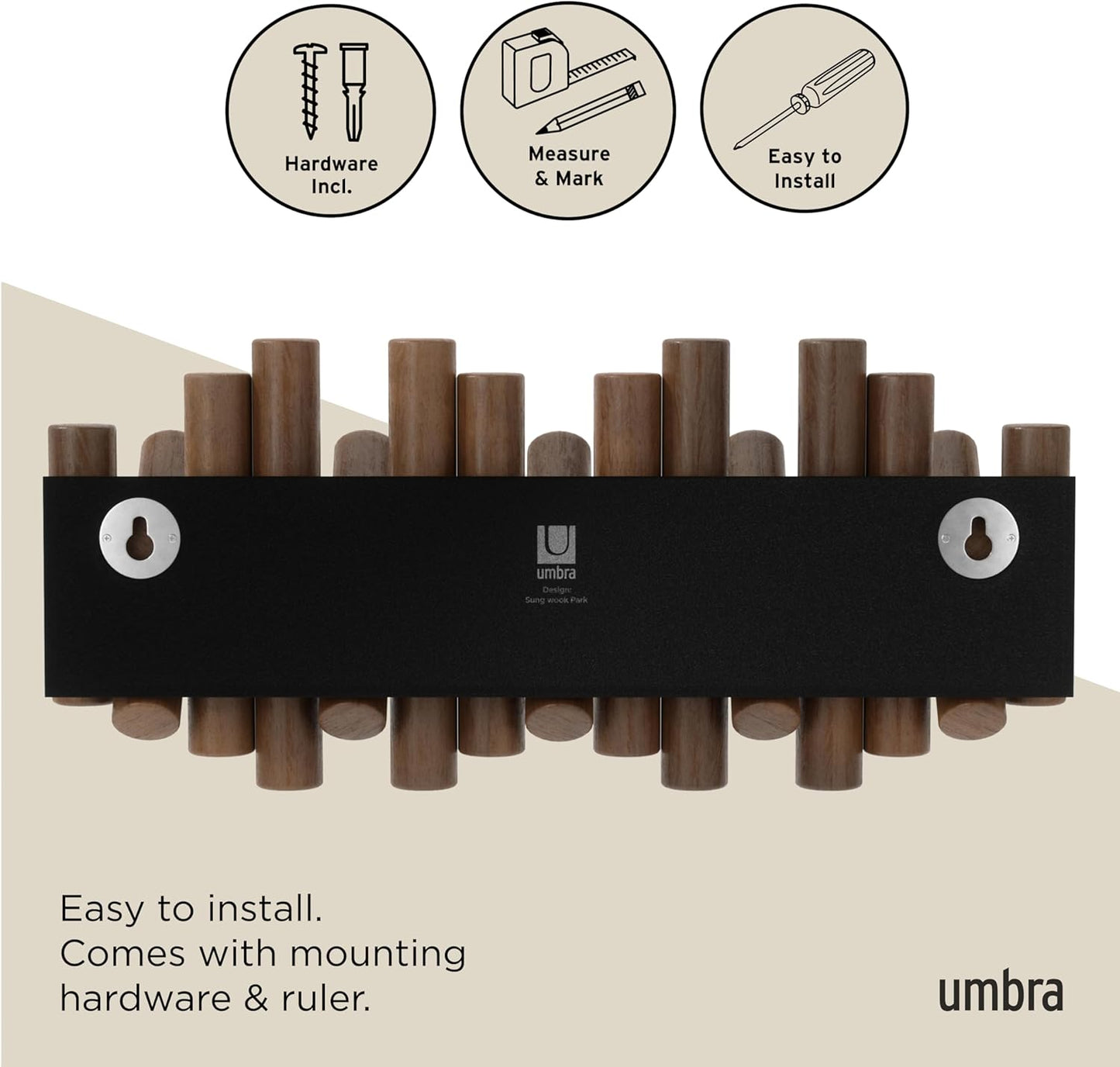 Space-Saving Storage Organizer / Walnut / 5-hook