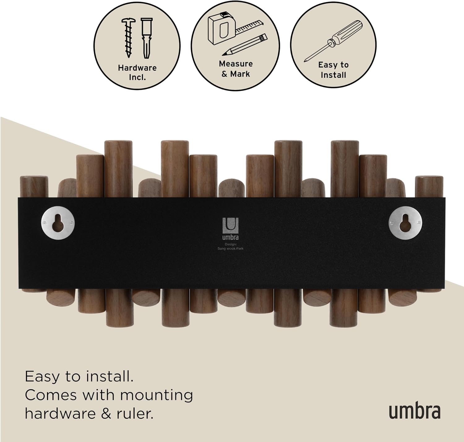 Space-Saving Storage Organizer / Walnut / 5-hook