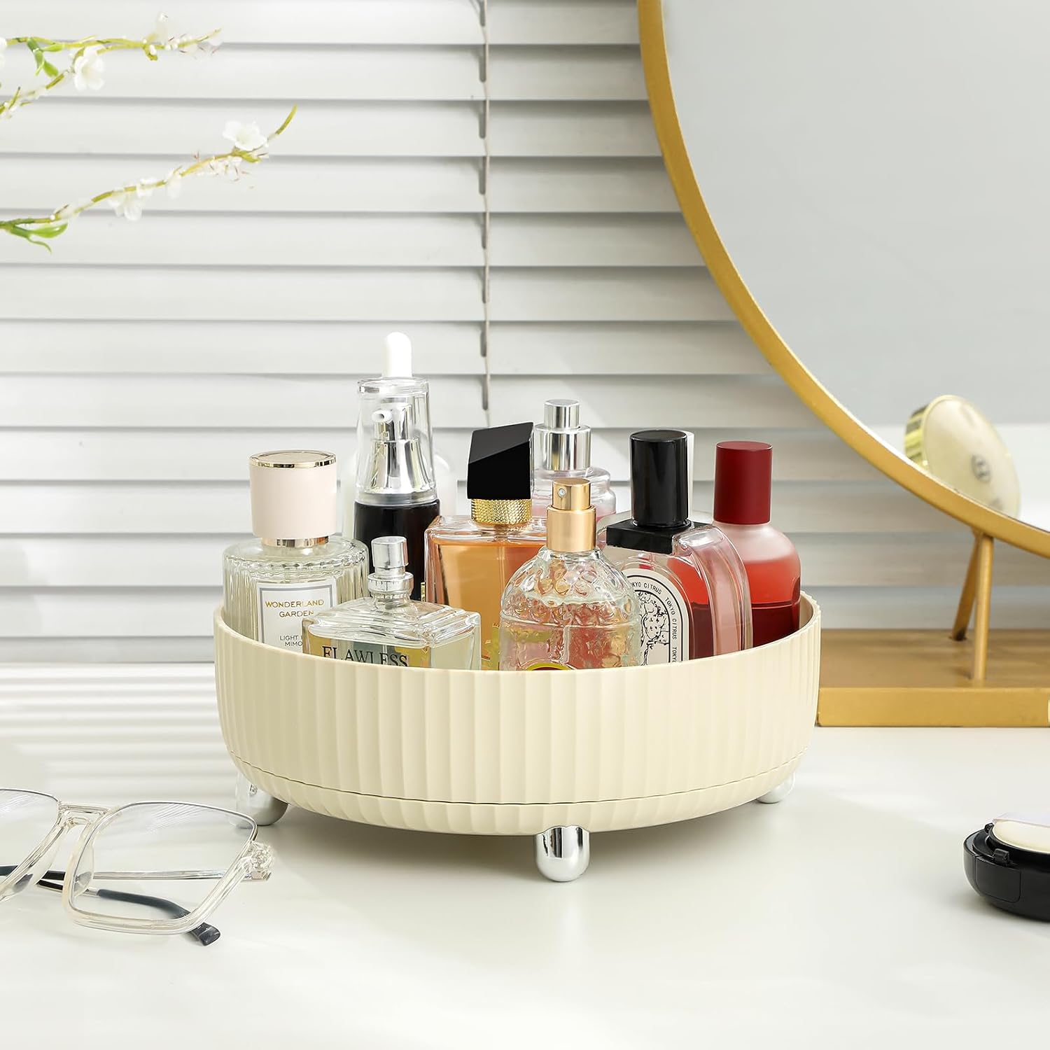 Makeup Perfume Organizer Tray 360 Degree Rotating Lazy Susan Skincare Lotion / Beige / Set of 9