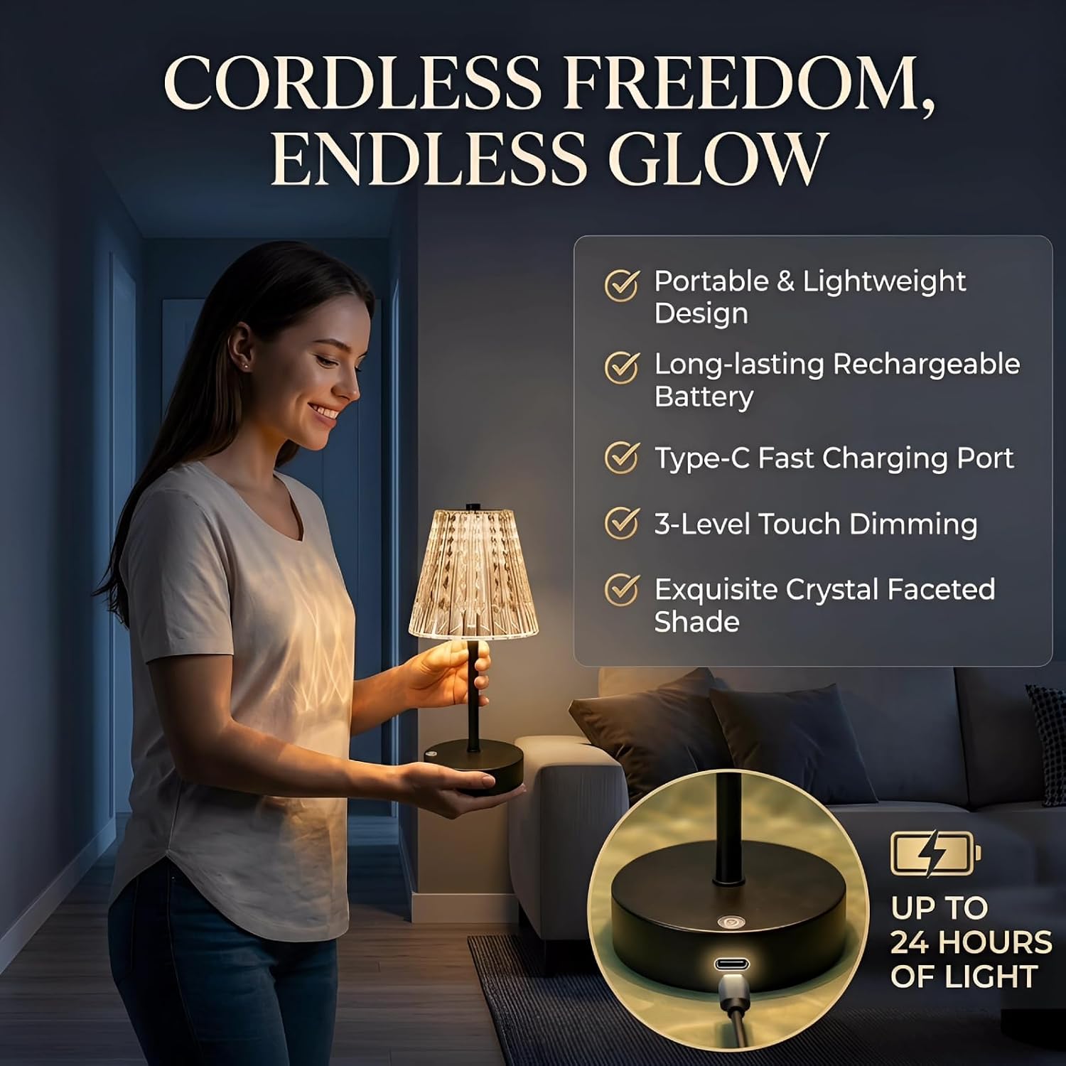 Black Cordless Lamps Rechargeable Set of 2,Small Battery Operated Table Lamp Wireless,Mini Table Lamp for Restaurant