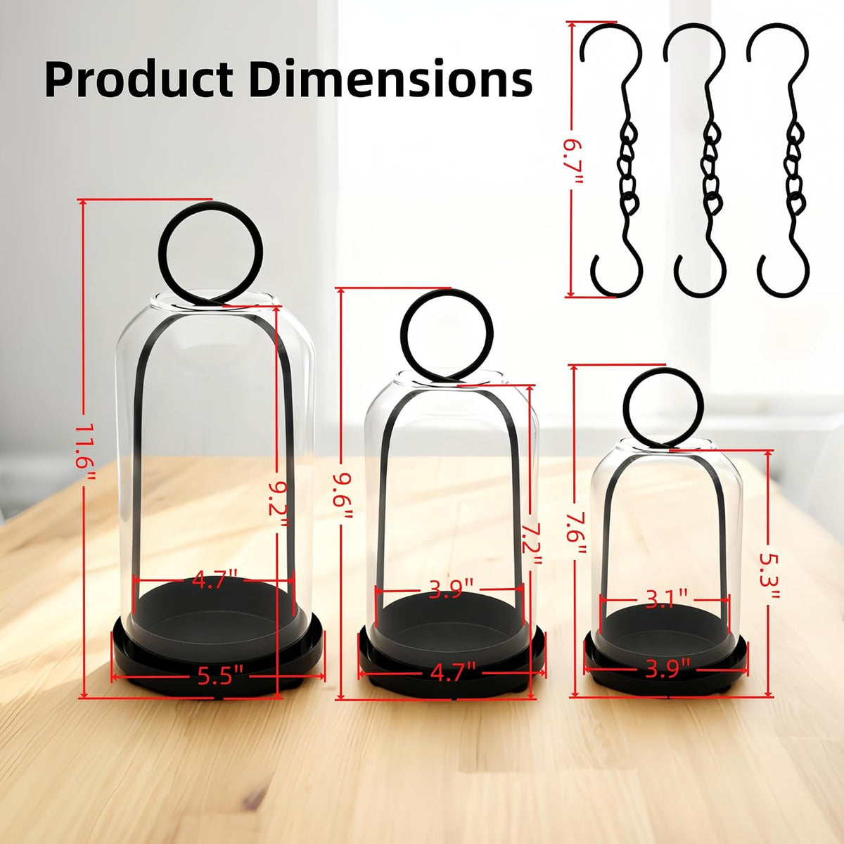 3 Pack Metal Candle Holders with Glass Dome, Black Candlestick Holders Set | 5.5" & 4.7" x 3.9" Wide Versatile