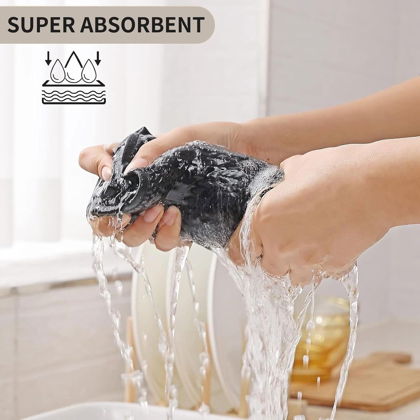 Kitinjoy 100% Cotton Waffle 12-Pack Kitchen Towels, 13" x 28", Black | Super Soft, Ultra-Absorbent, Fast Drying