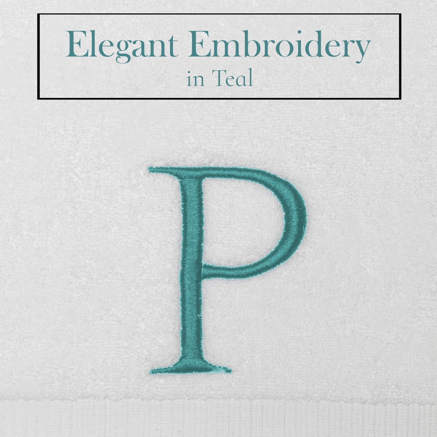 White with Teal Monogrammed Hand Towels for Bathroom - Set of 2 Letter P | Luxury Hotel Quality Initial Towels For