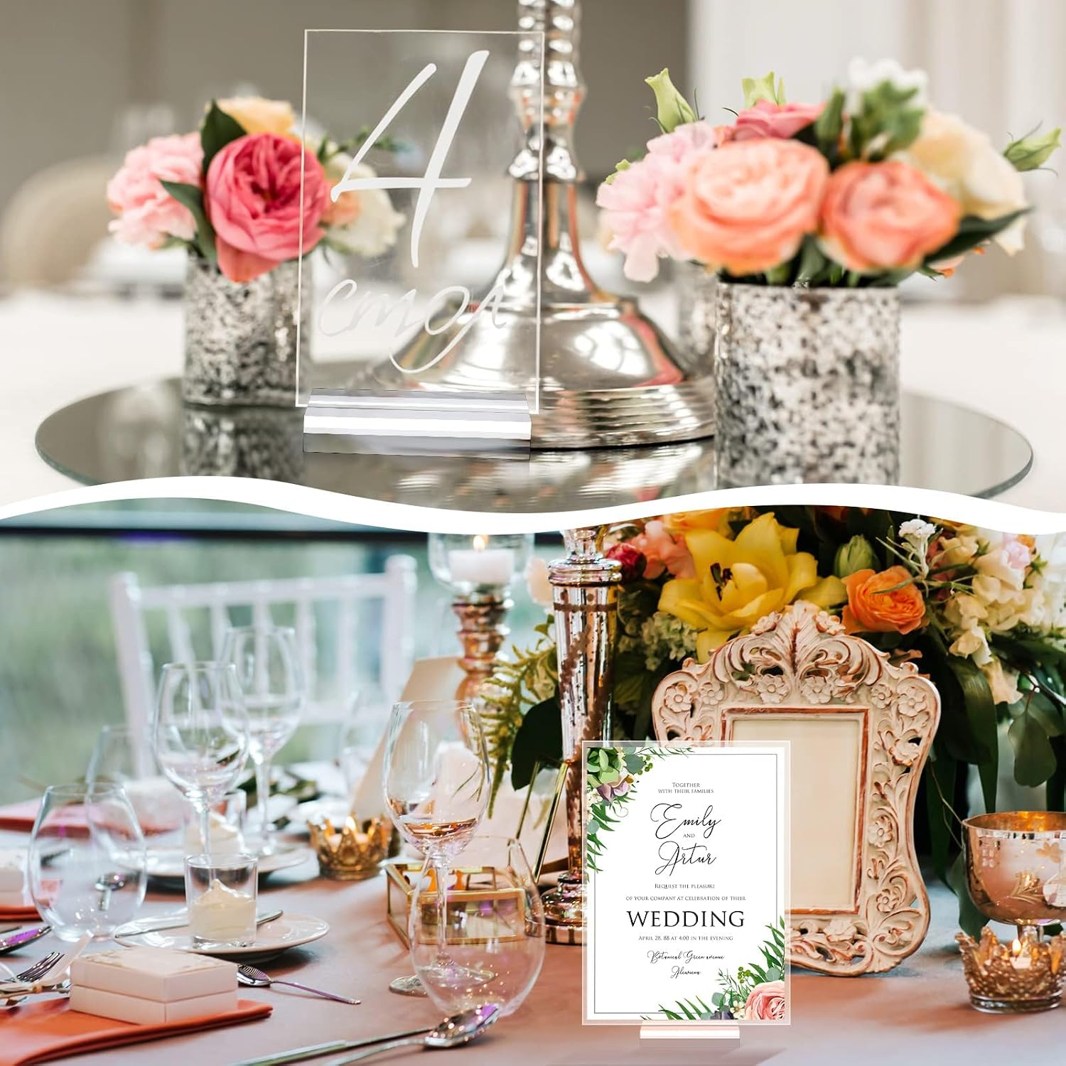 Blulu 40 Pieces 2 Inch Acrylic Place Card Holders Clear Stands Base with 3 mm Card Slot Numbers Display Table Sign for