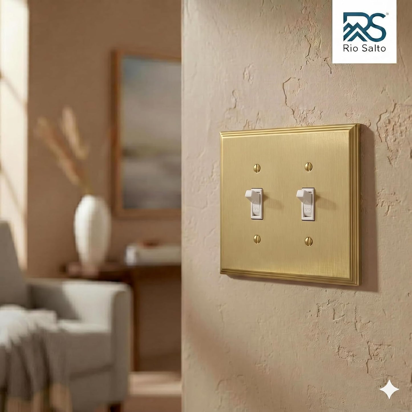 Rio Salto Decorative Double Toggle Light Switch Cover Plate BRASS Brushed Gold Metal Toggle Switch Plate Outlet Covers