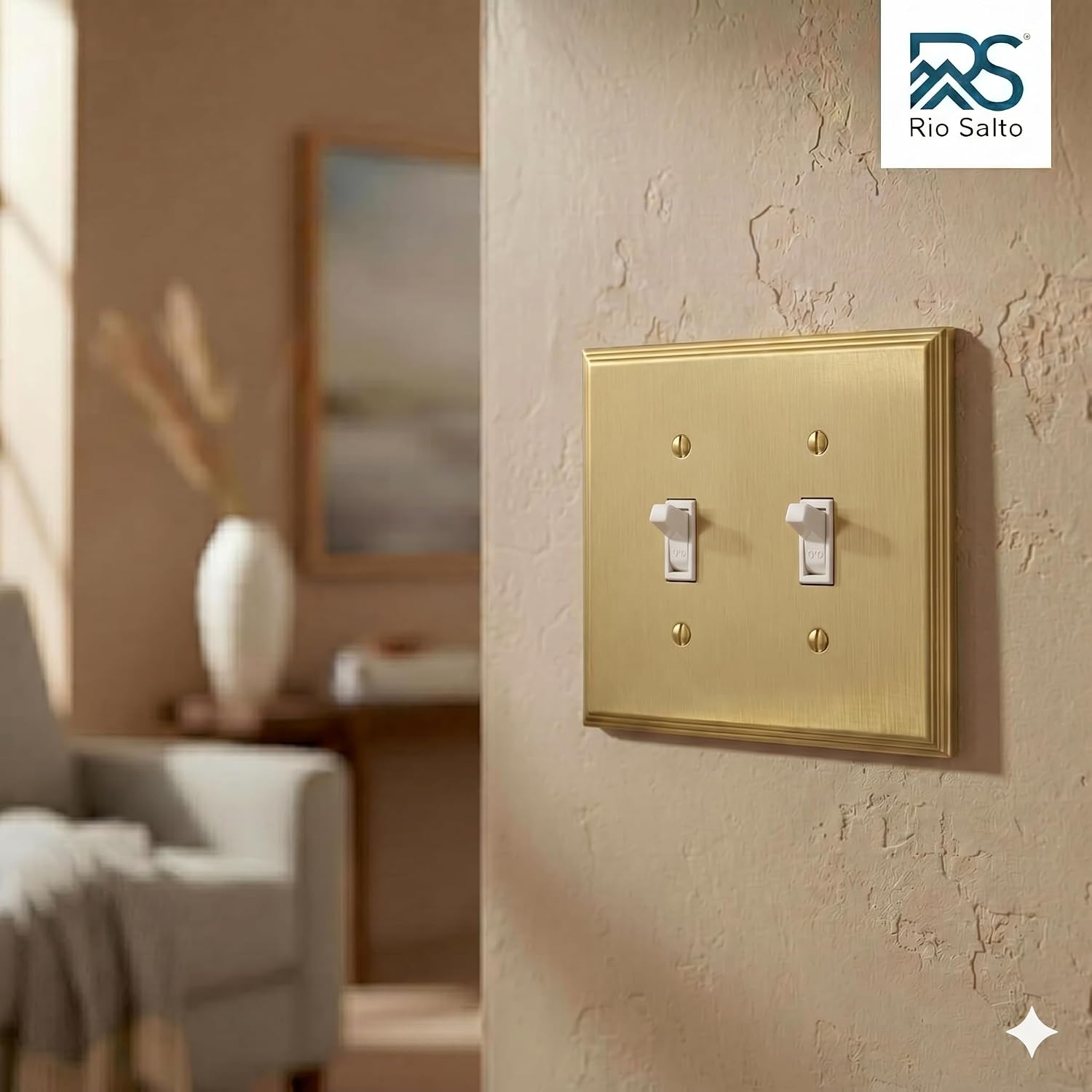 Rio Salto Decorative Double Toggle Light Switch Cover Plate BRASS Brushed Gold Metal Toggle Switch Plate Outlet Covers