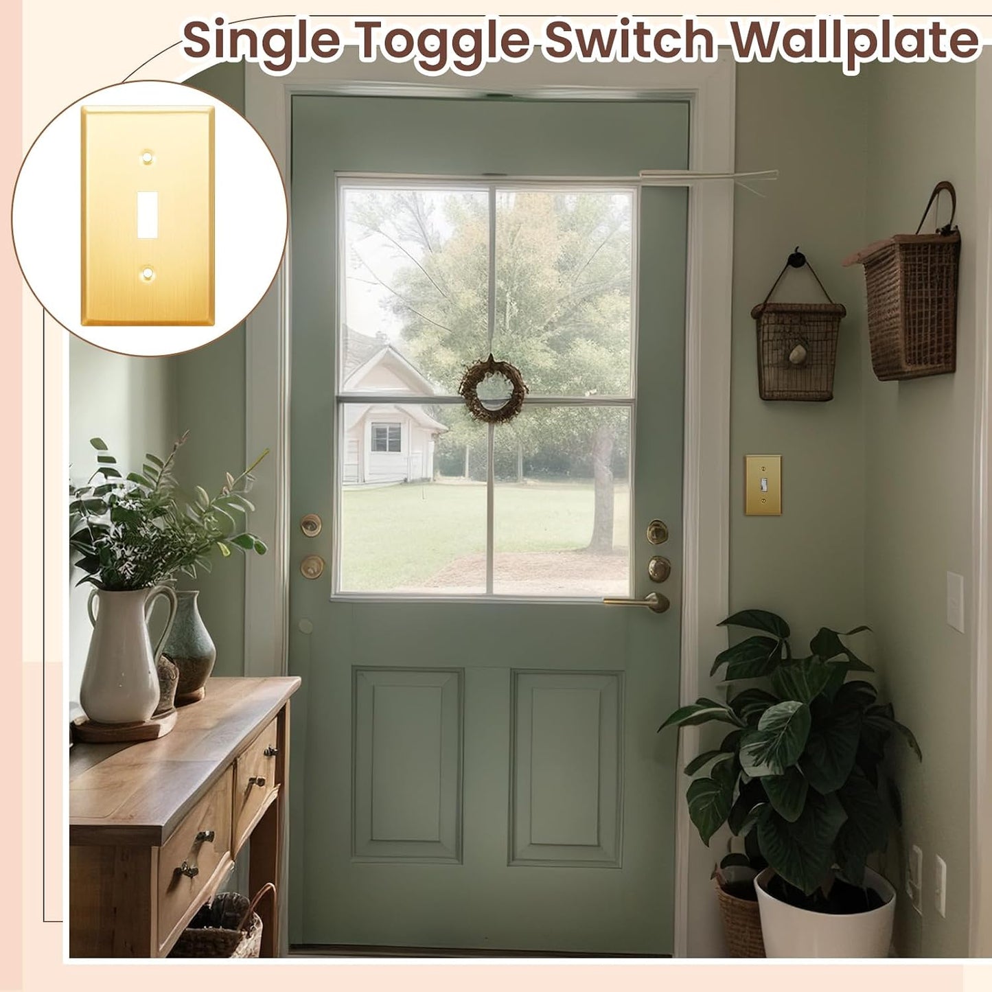 Zonon 8 Pack Gold Outlet Covers 4.50" x 2.76" Toggle Light Switch Covers Brass Metal Brushed Decorative Gold Receptacle