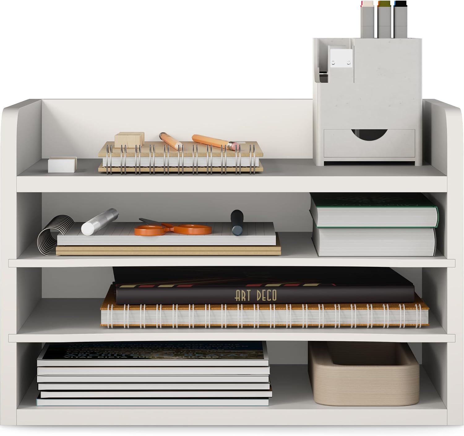 Ballucci File Organizer, 4-Tier Office Desk Organizer, Open Top Wood Paper Organizer for Classroom, Mail Sorter Paper