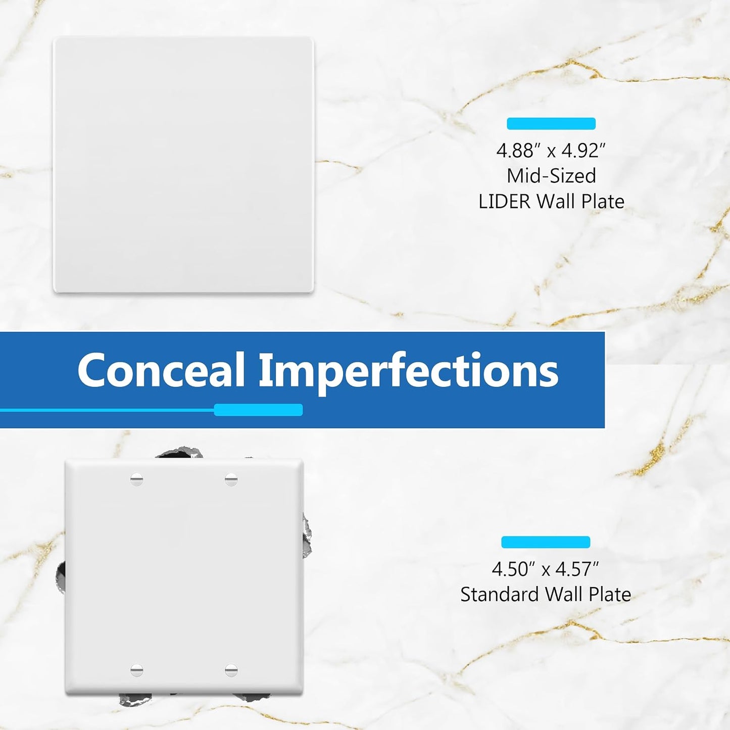 LIDER Double Blank Wall Plate, Screwless Design, Midsize, 2-Gang, 10-Pack | Temperature And Impact Resistant, Matte