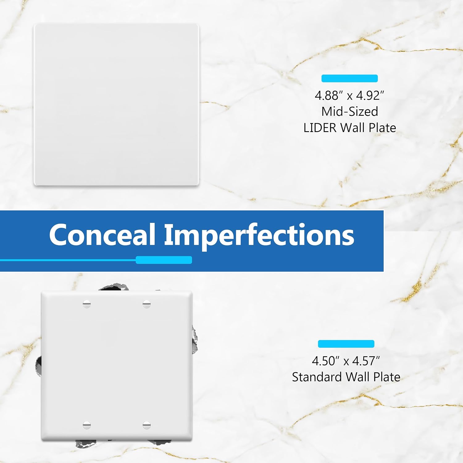 LIDER Double Blank Wall Plate, Screwless Design, Midsize, 2-Gang, 10-Pack | Temperature And Impact Resistant, Matte