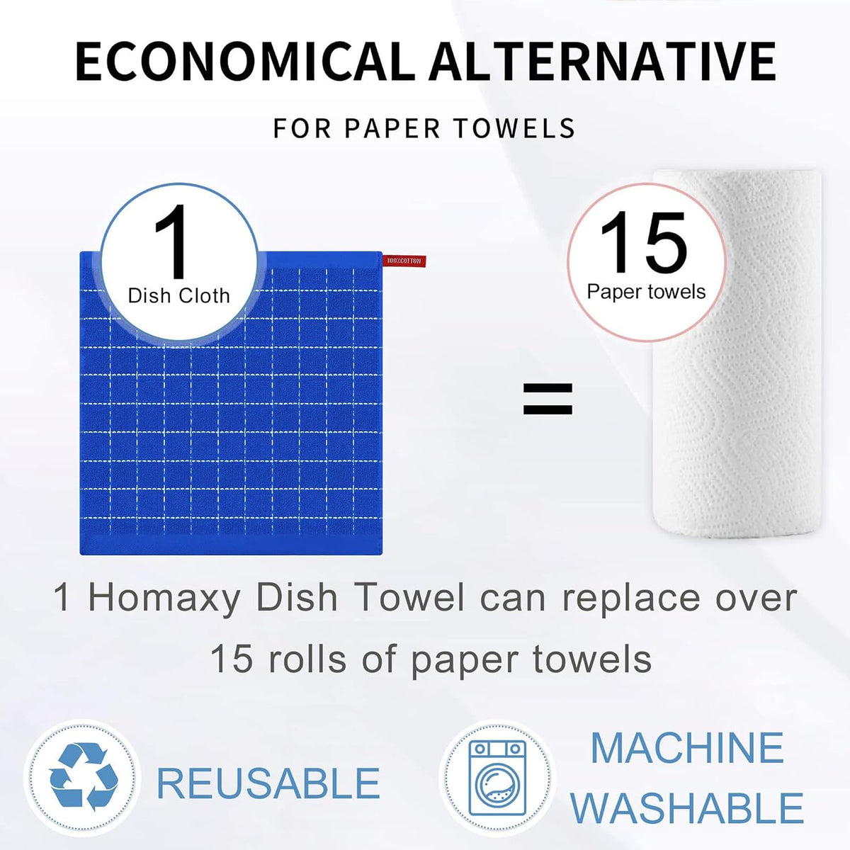 Homaxy 100% Cotton Terry Kitchen Dish Cloths, 12 Pack, Blueberry | Ultra Soft and Absorbent Dish Towels for Kitchen