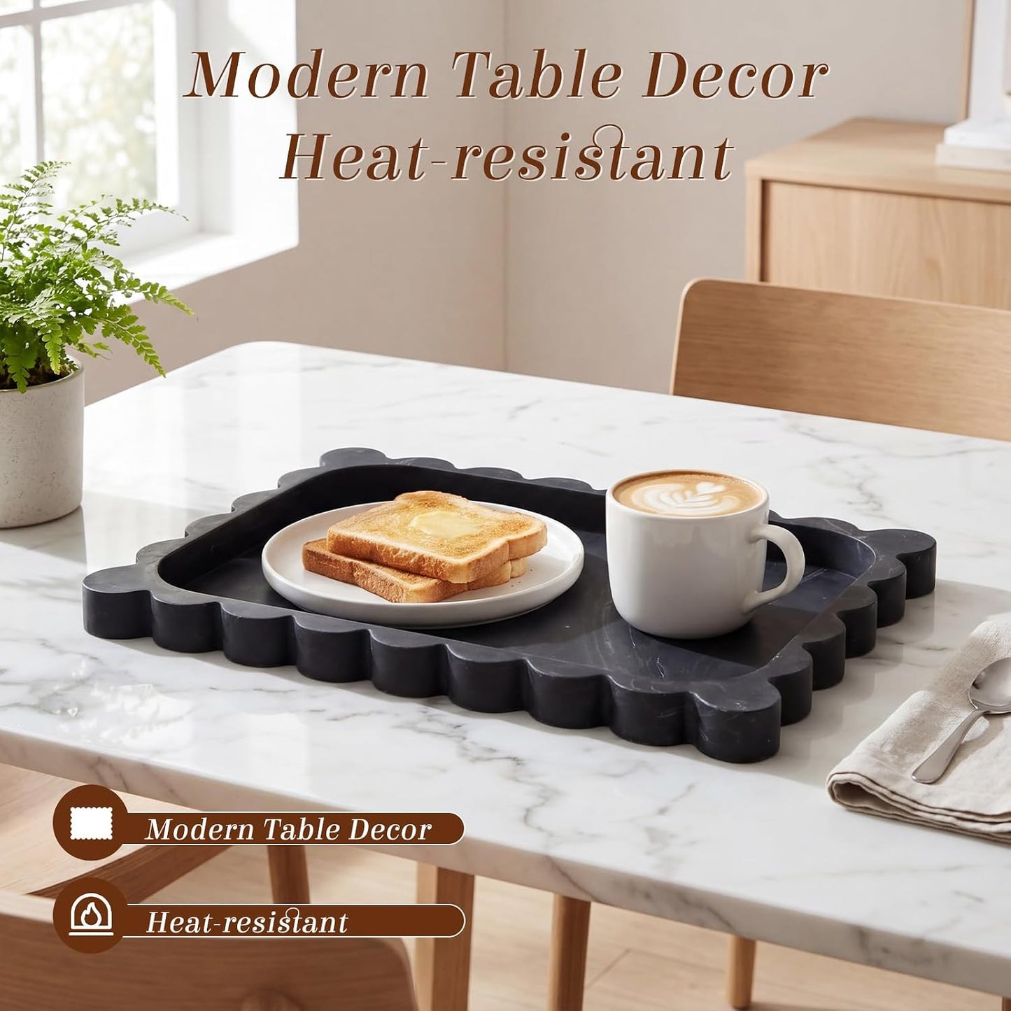 Silicone Bathroom Tray Scalloped Silicone Decorative Tray for Soap Dispenser / Black / 11.5 x 8.7