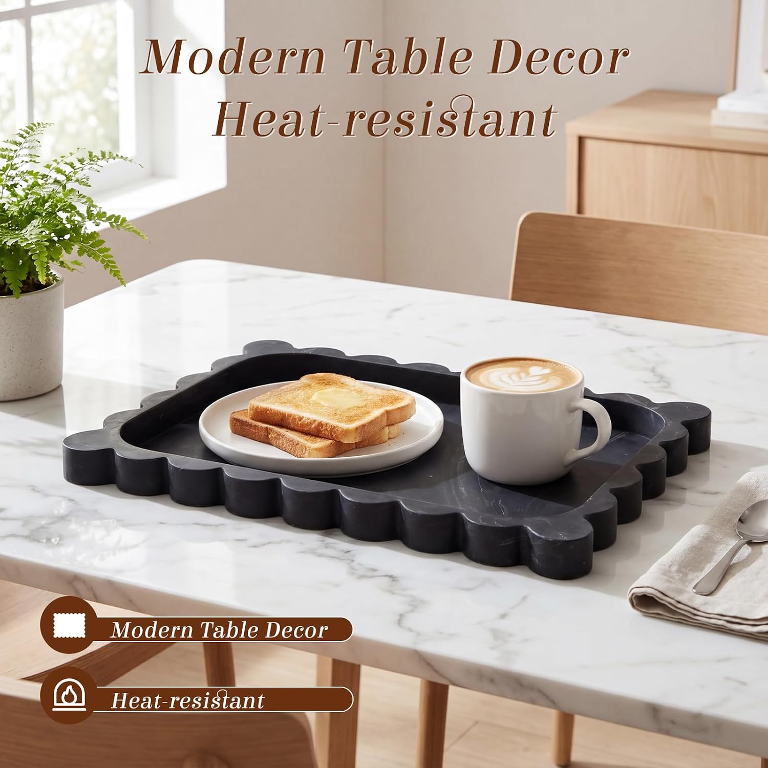 Silicone Bathroom Tray Scalloped Silicone Decorative Tray for Soap Dispenser / Black / 11.5 x 8.7