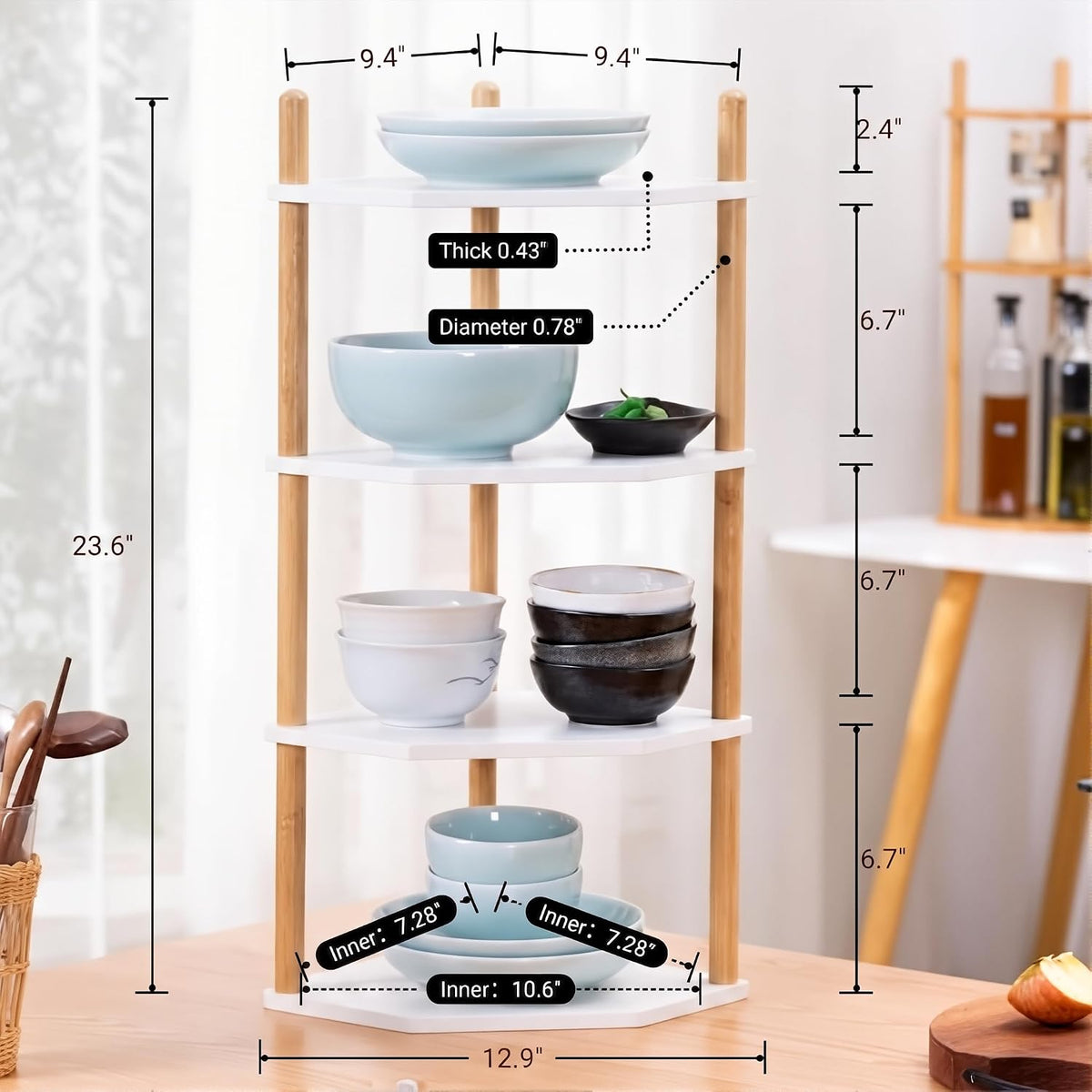 4-Tier Bamboo Corner Shelf,Kitchen Countertop Organizer,Corner Countertop Organizer Shelf, Coffee Bar Organizer,Coffee