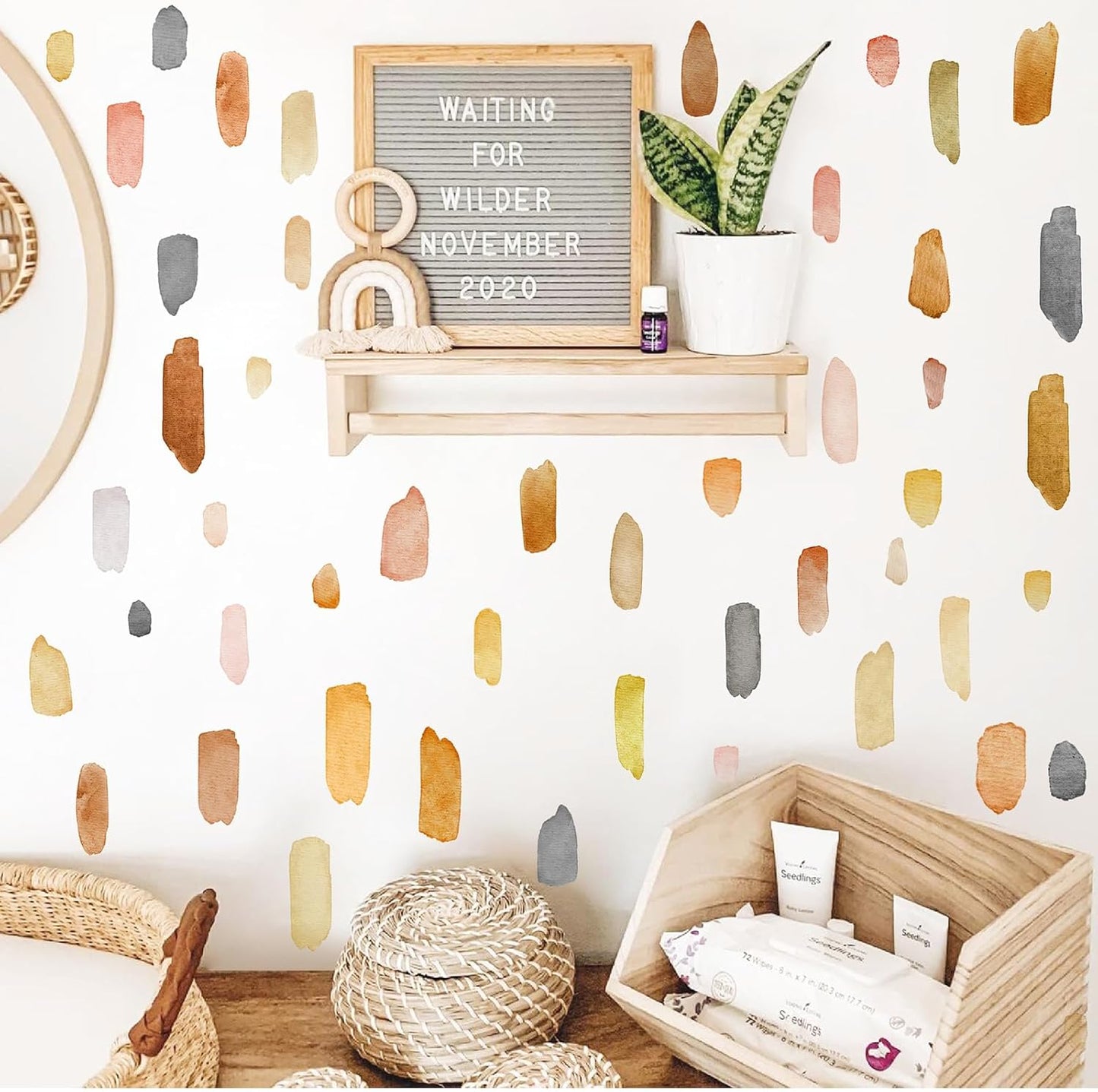 Watercolor Wall Stickers Peel and Stick Boho Wall Decals Brush Strokes Splatter Decal / Lines B