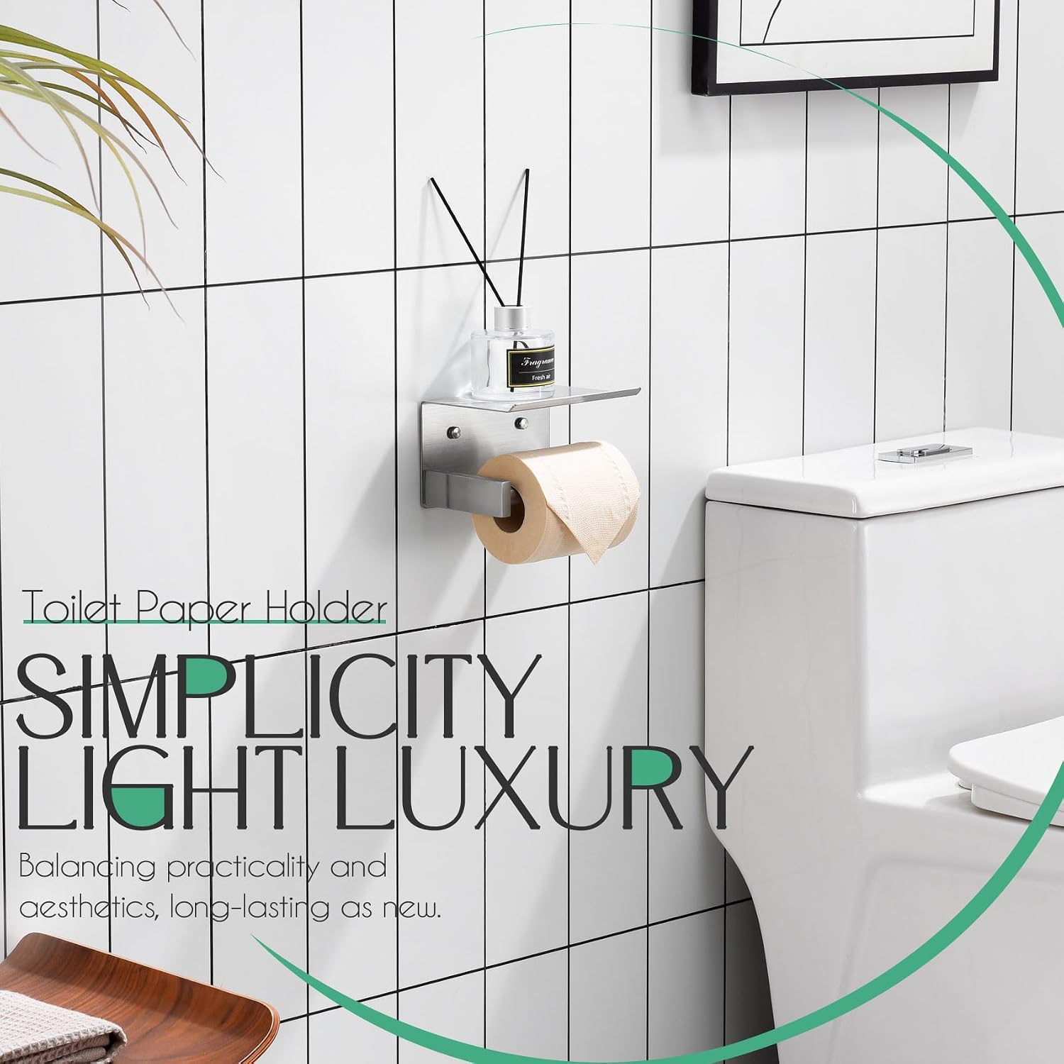 KOKOSIRI Roll Paper Holder Spring Loaded Bathroom Toilet Paper Holder Tissue Paper Holder with Shelf Wall Mounted