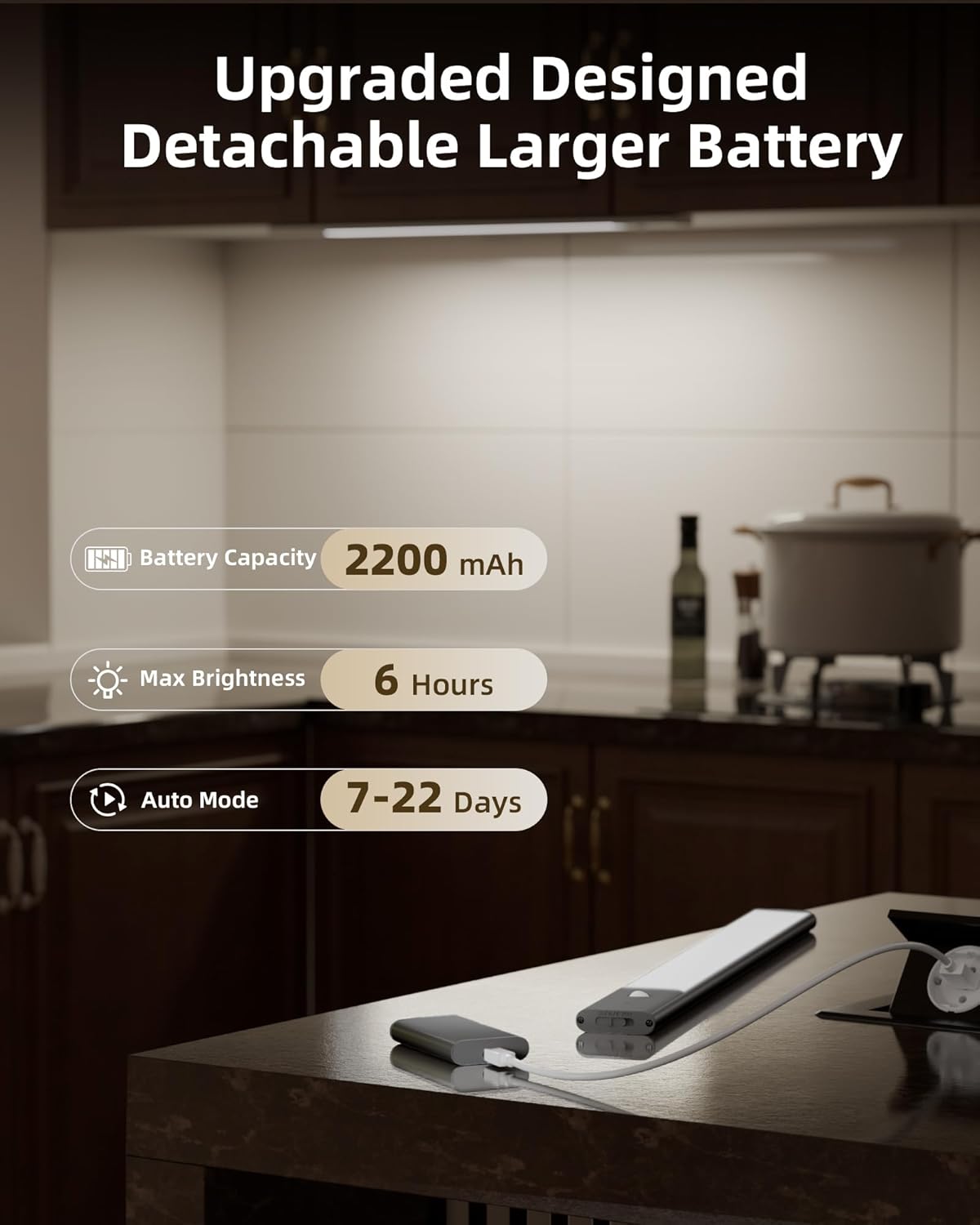 EZVALO Under Cabinet Lights with 3 Extra 2200mAh Rechargeable Batteries | Motion Sensor Light Indoor, 3 Color Temps