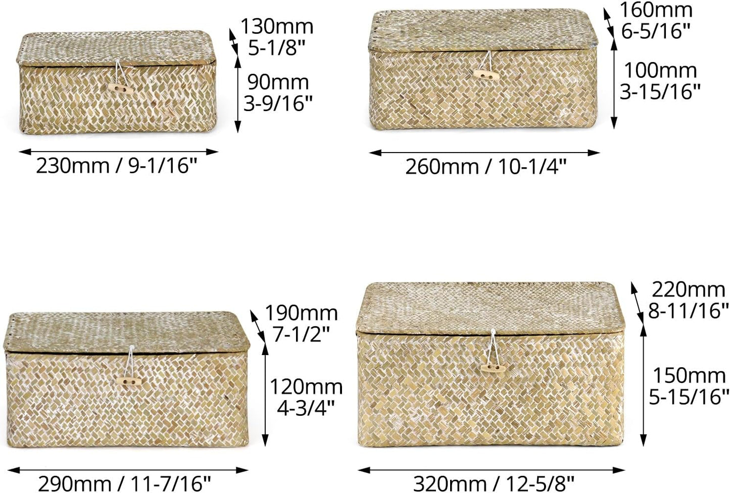 Seagrass Basket Set / 4-Piece Rattan Wicker Storage Baskets in Assorted Sizes