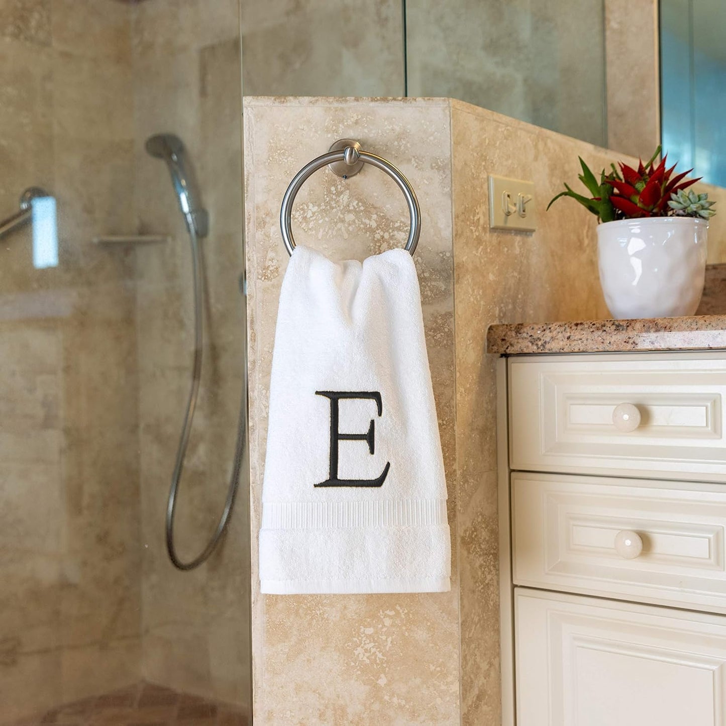 White with Dark Gray Monogrammed Hand Towels for Bathroom Set of 2 Letter F | Luxury Hotel Quality Initial Towels For