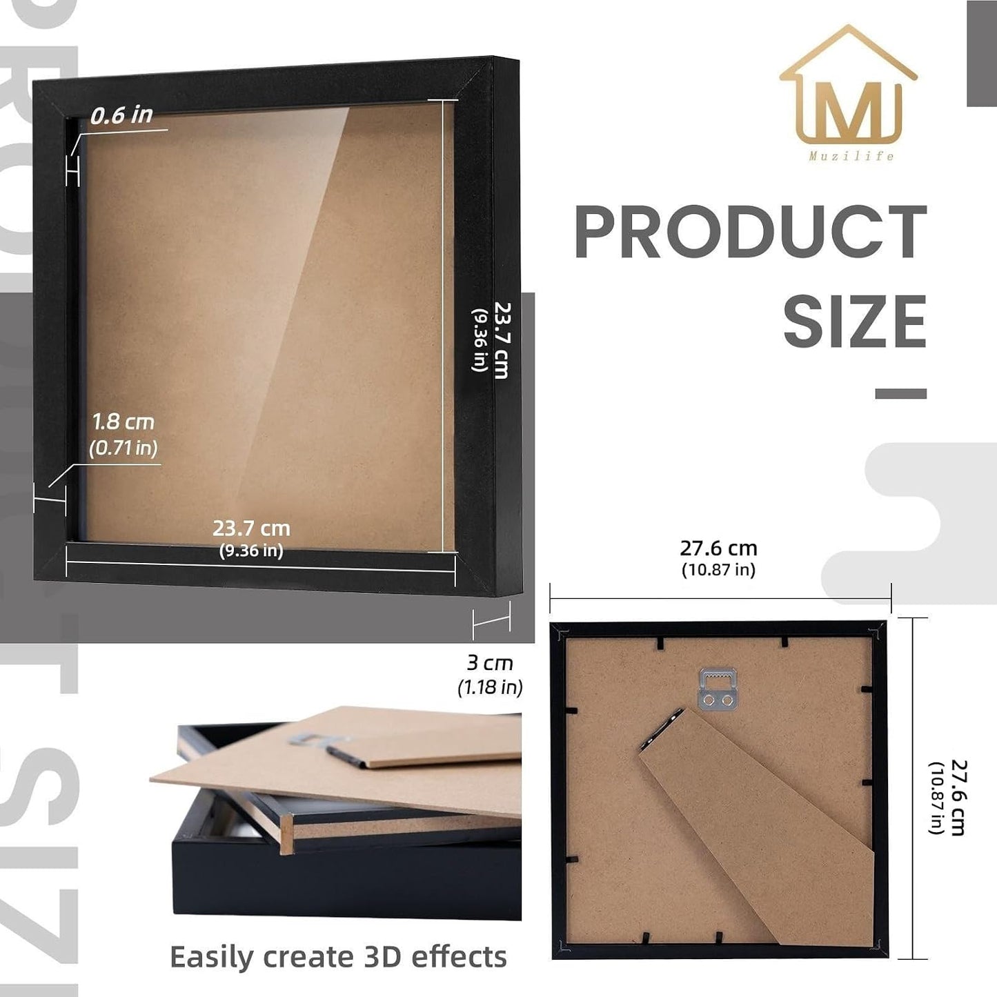 Muzilife 10x10 Shadow Box 3D Picture Frames, Wood, Real Glass, White,2 Pack | FSC-Certified MDF | With Stand | Tabletop