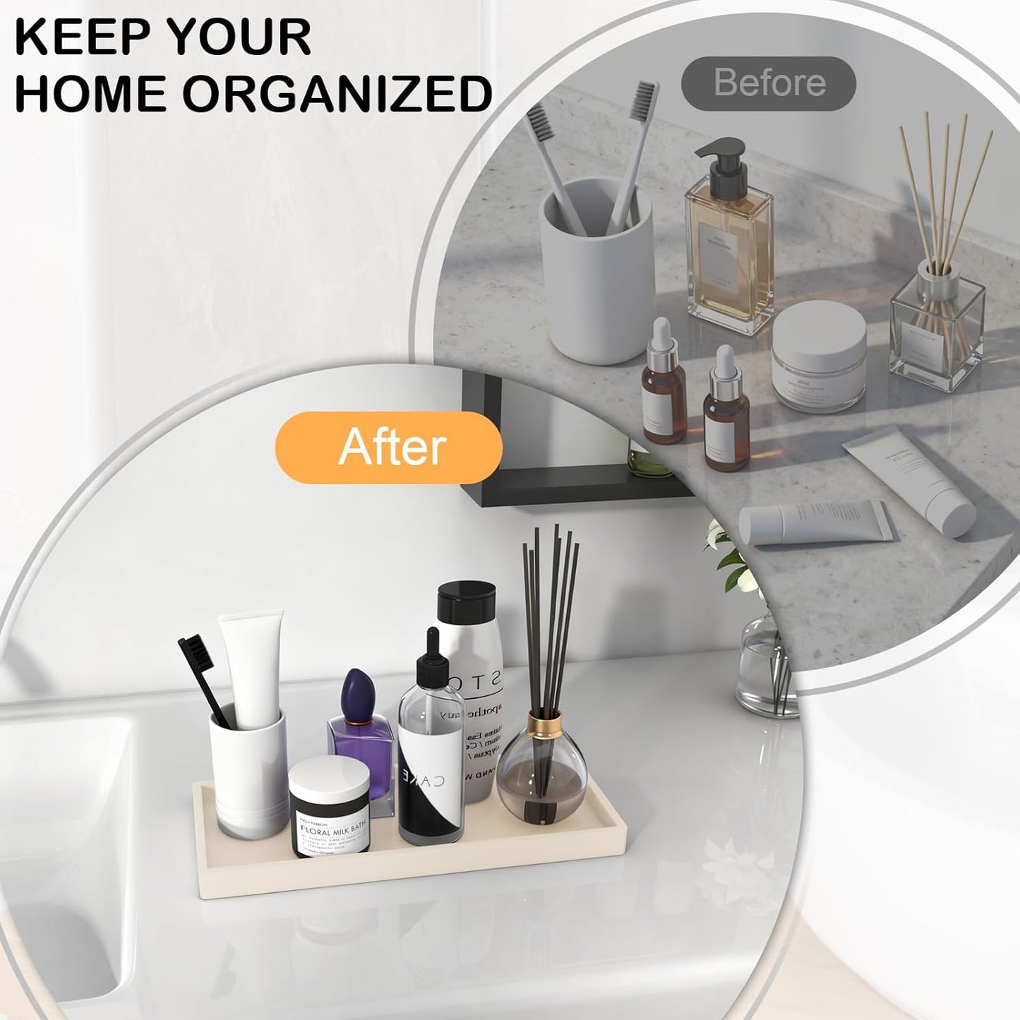 Bathroom Vanity Tray / Beige / 11.8 x 5 x 0.8