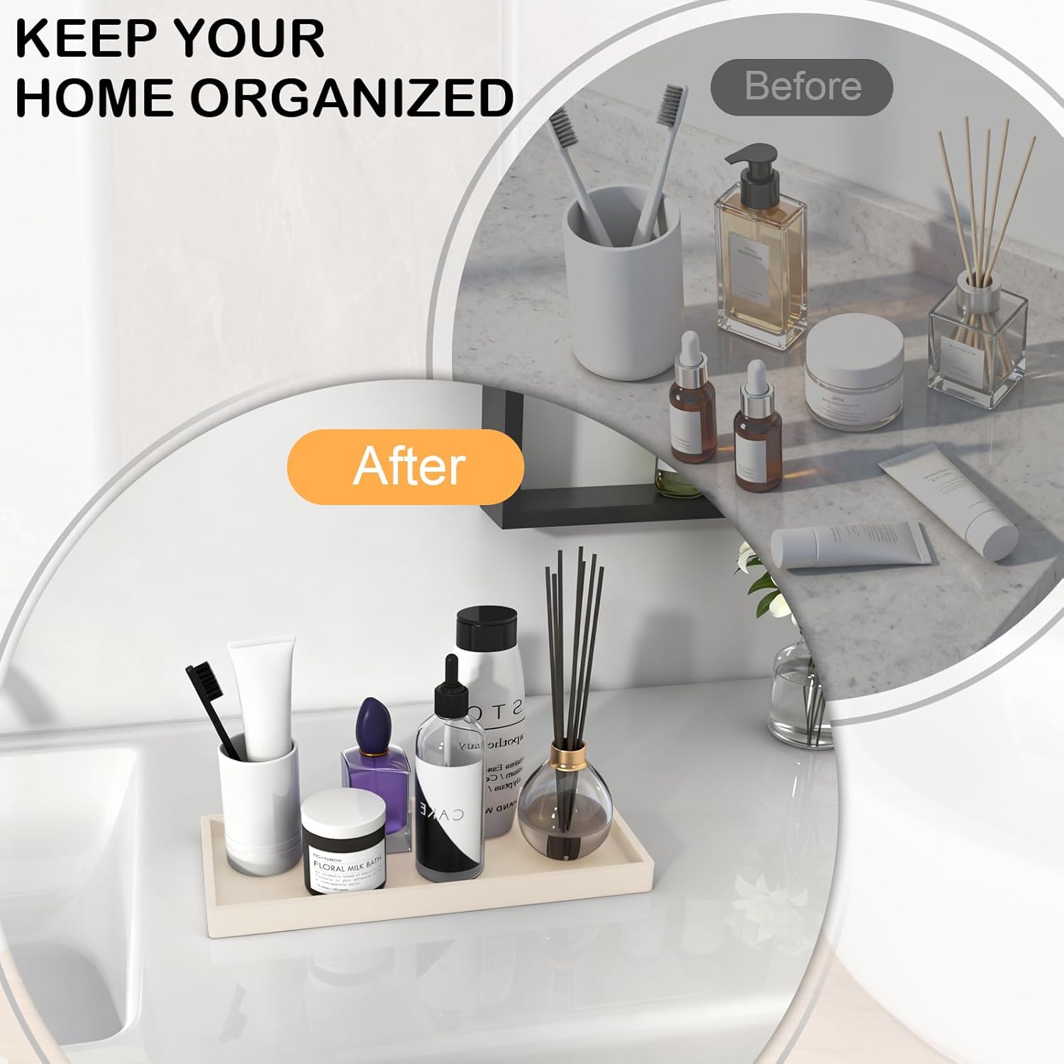 Bathroom Vanity Tray / Beige / 11.8 x 5 x 0.8