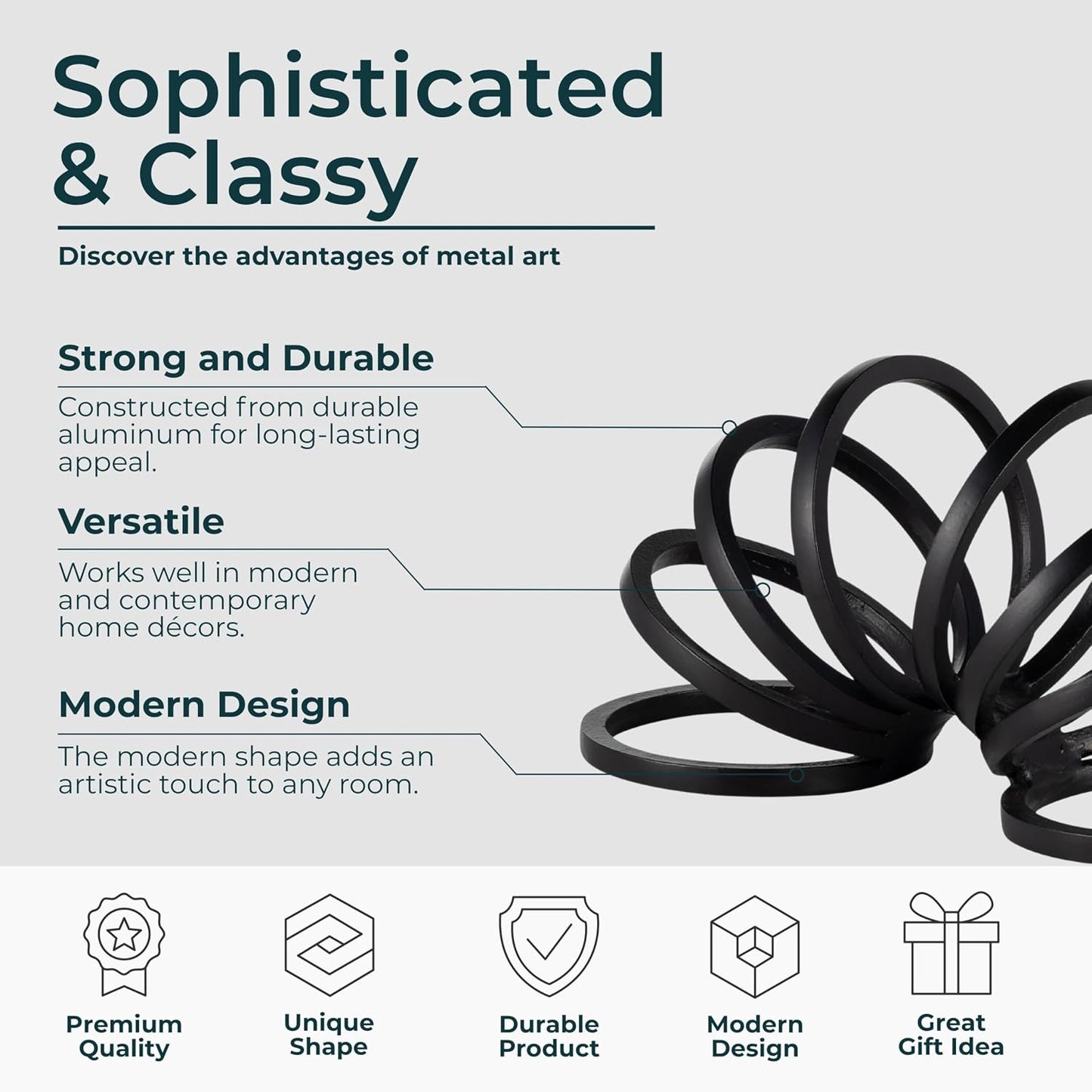 Metal Decorative Sculpture / 6.0" H / Black