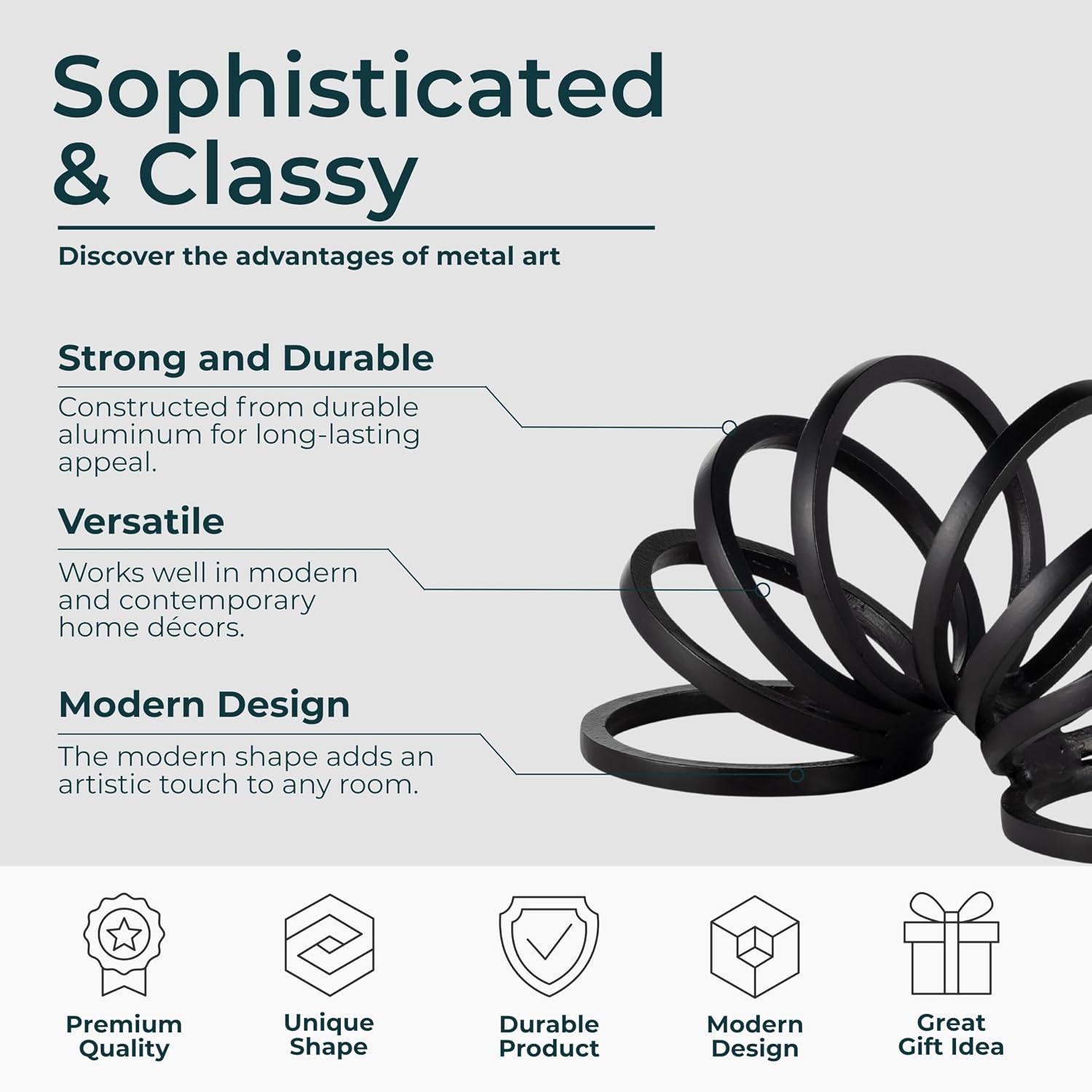 Metal Decorative Sculpture / 6.0" H / Black