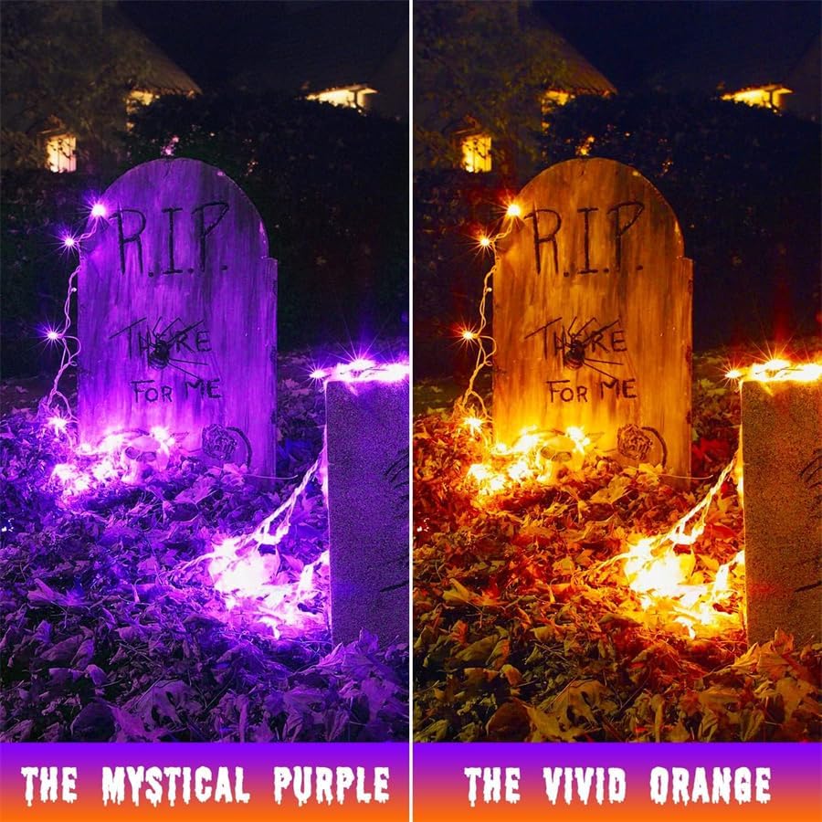 JMEXSUSS 2 Pack Orange Purple Halloween Lights Outdoor, Total 200 LED 66FT