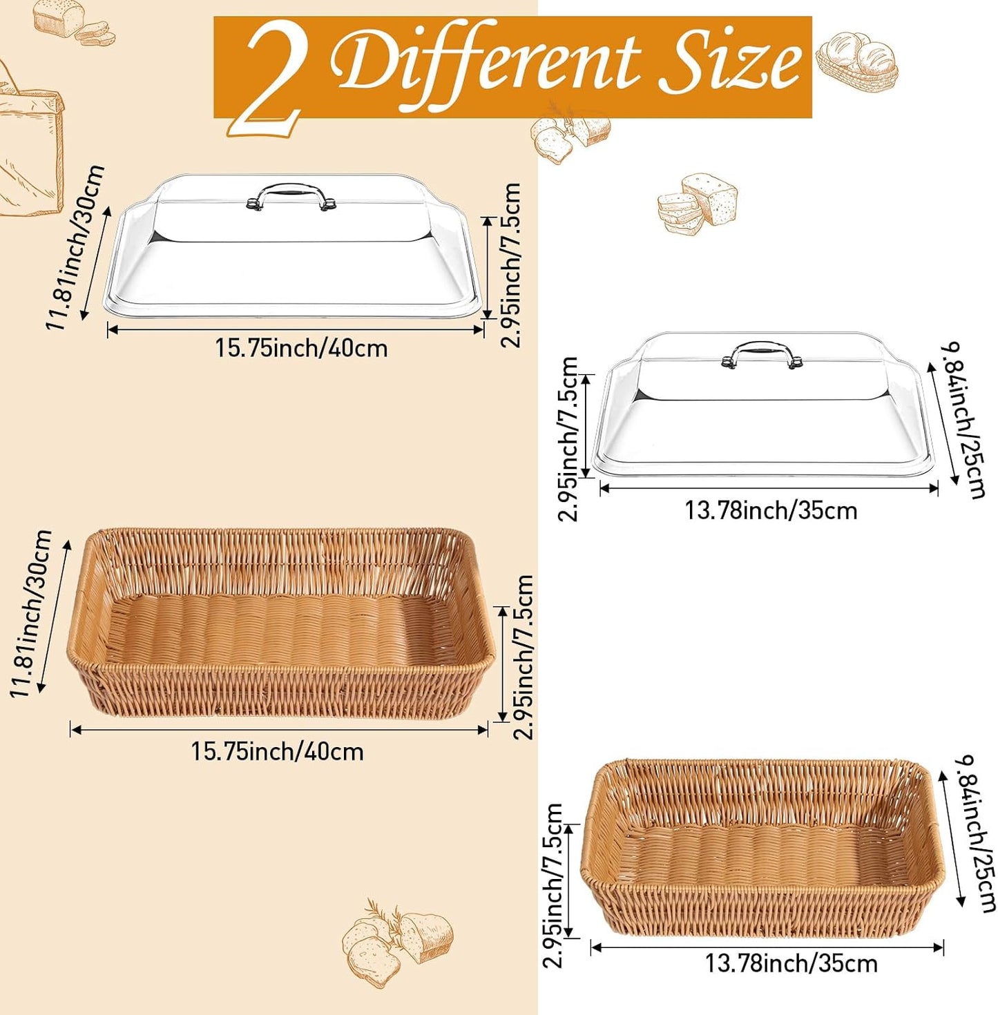 Wicker Bread Basket for Serving / 15.75 x 11.81 x 5.91 / Set of 2