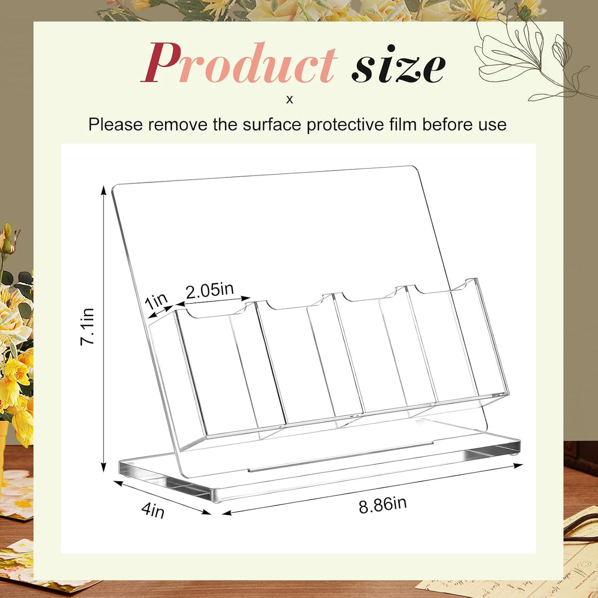 2 Pcs Acrylic Bookmark Display Holder, One-Layer 4 Slots | Freestanding Stand for Vendors Retail Store Craft Show Clear