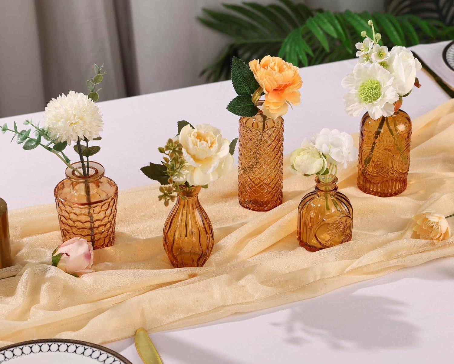 Glass Bud Vase Set / Amber / Gold / Set of 5