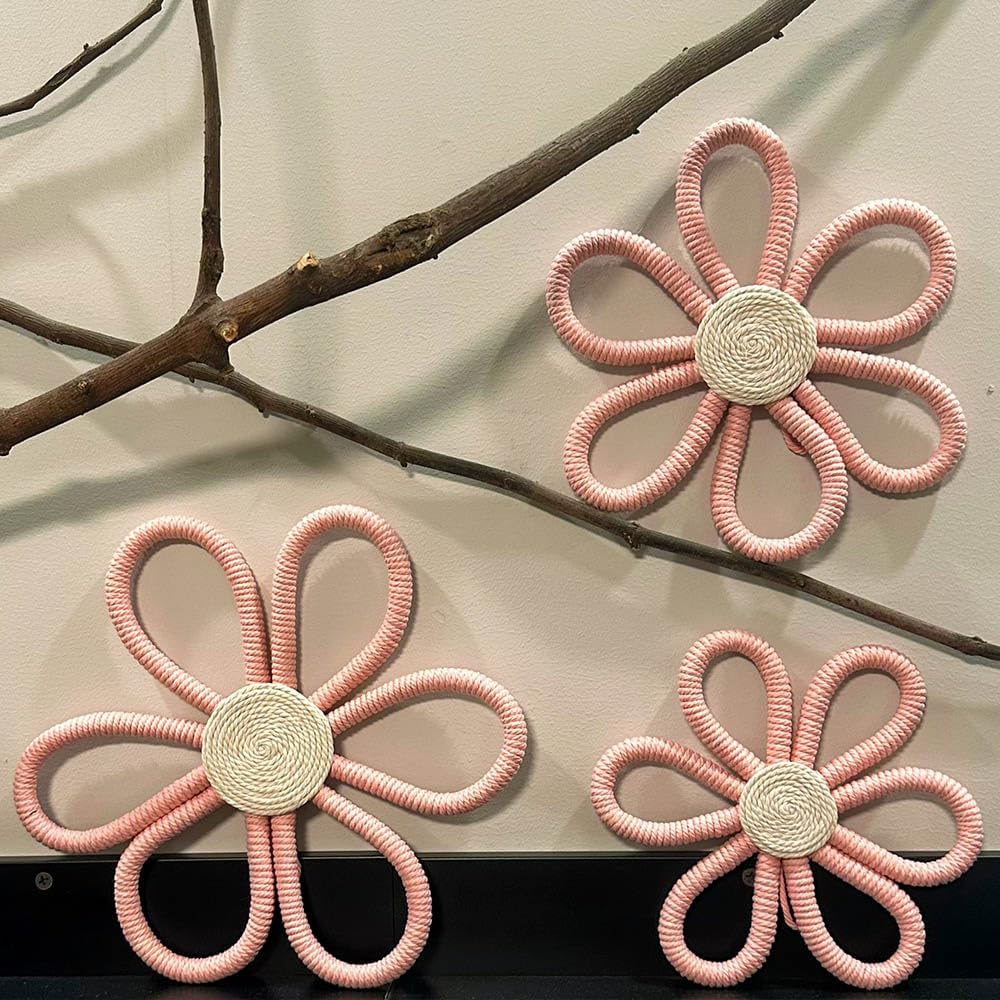 Boho Wall Decor Daisy Flower Wall Hanging Pendant Wall Art Sign / Floral / Pink / Set of 3