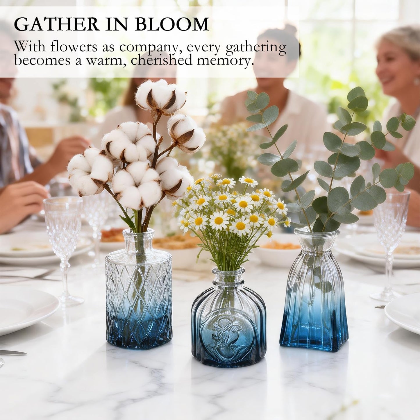 Clear Glass Bud Vase Pcs / Gradient Blue / Set of 12