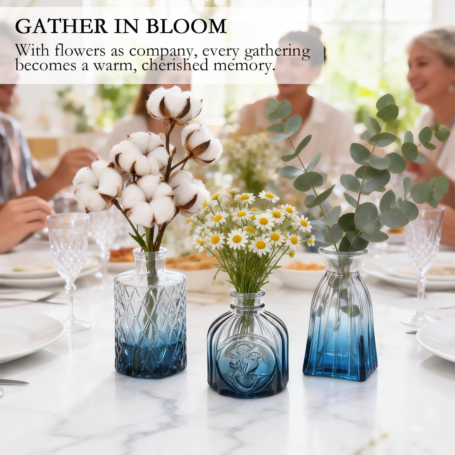 Clear Glass Bud Vase Pcs / Gradient Blue / Set of 12