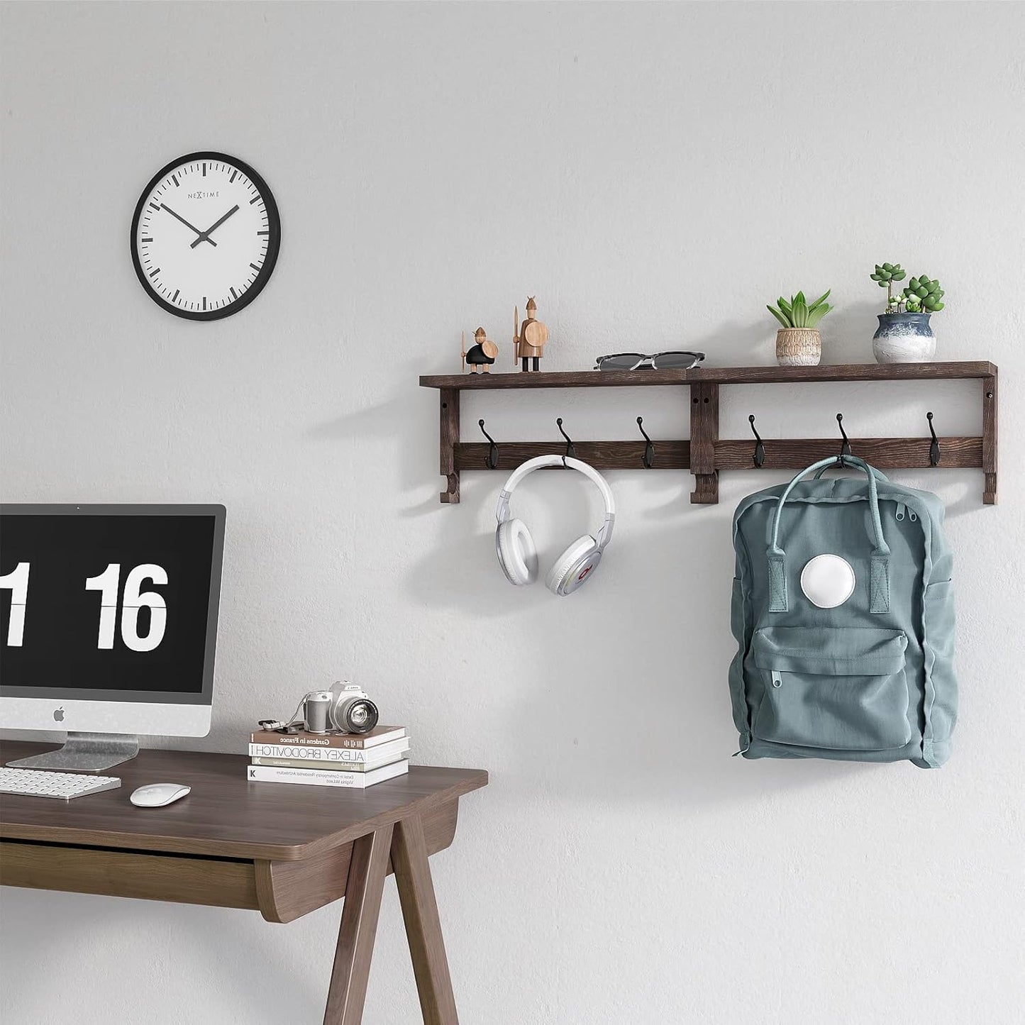 Wood Rack Wall-Mounted / 31.6 Inch / Brown / 31.5 Inch