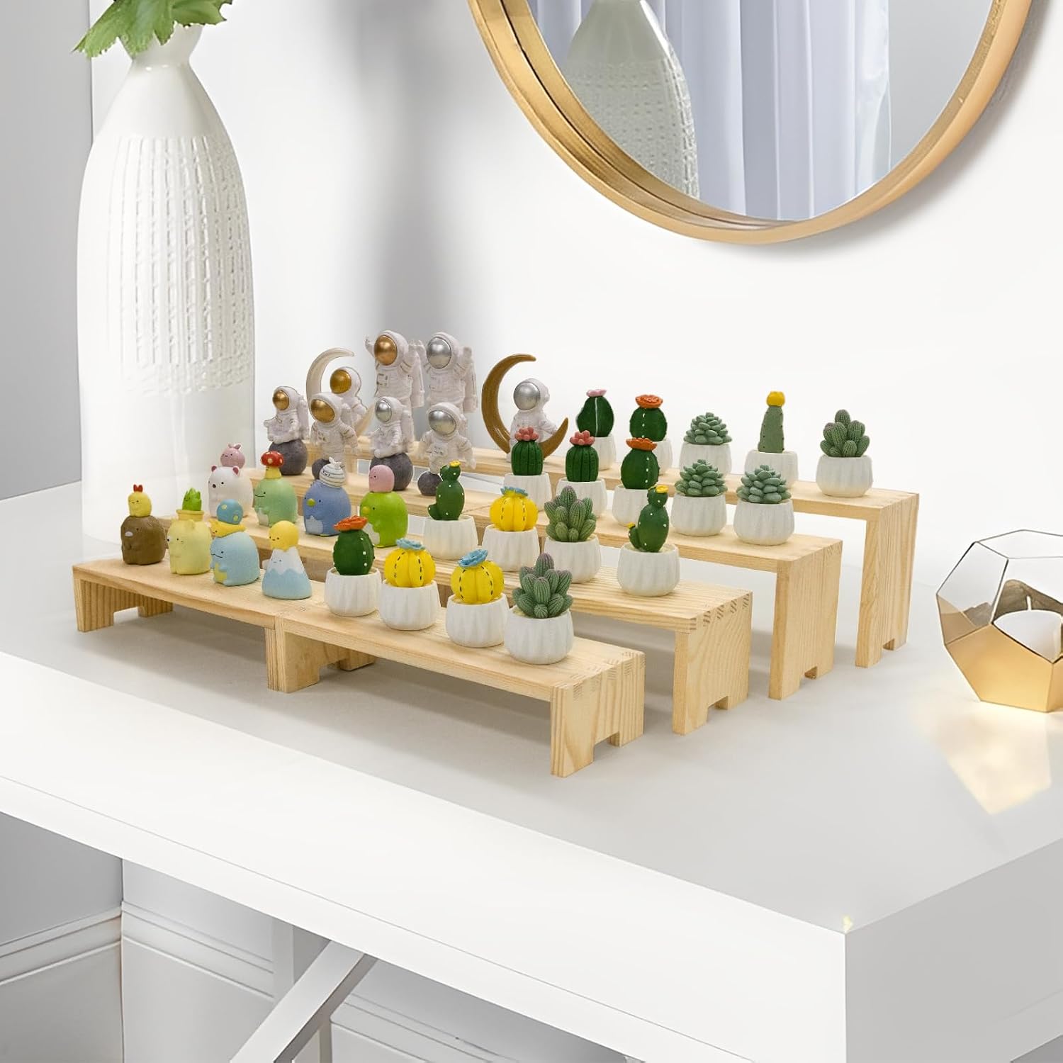 Yikaroeli 2 Set Large Wood Display Risers Display Stands Wooden Cupcake Stand Dessert Food Buffet Risers for Vendor